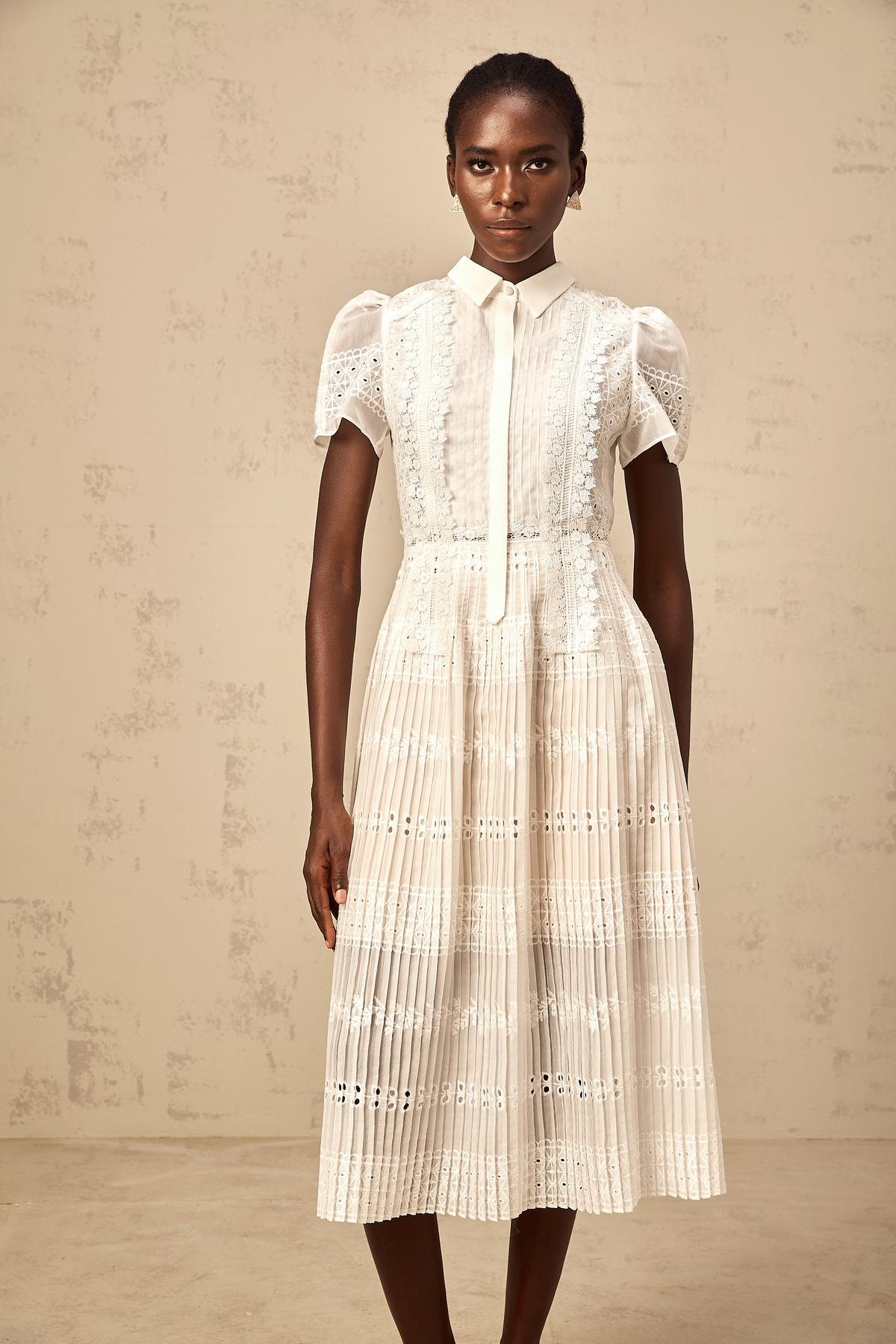 Quincie white lace-embroidered hollow midi dress (Final Sale-US Only)