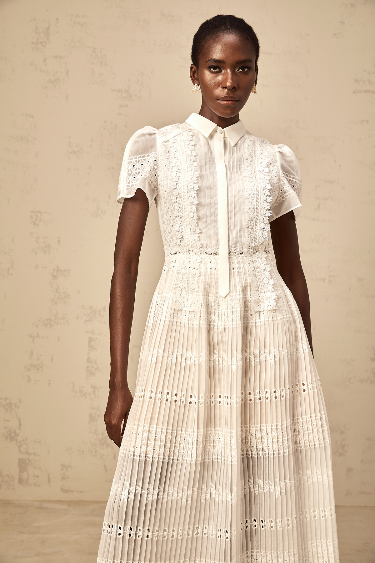 Quincie white lace-embroidered hollow midi dress (Final Sale-US Only)
