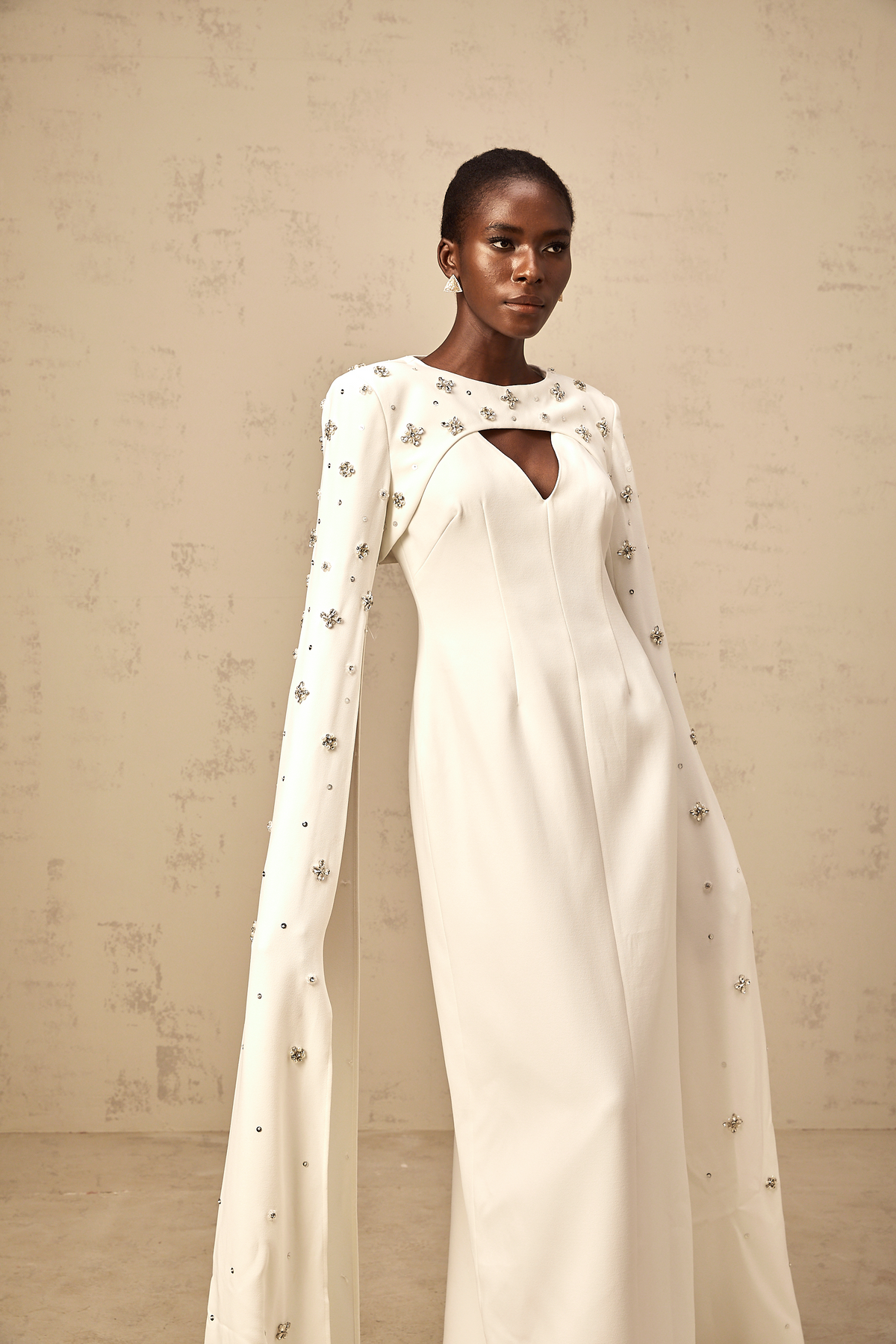 Fanny white extra-long-sleeve embellished gown (Final Sale-US Only)