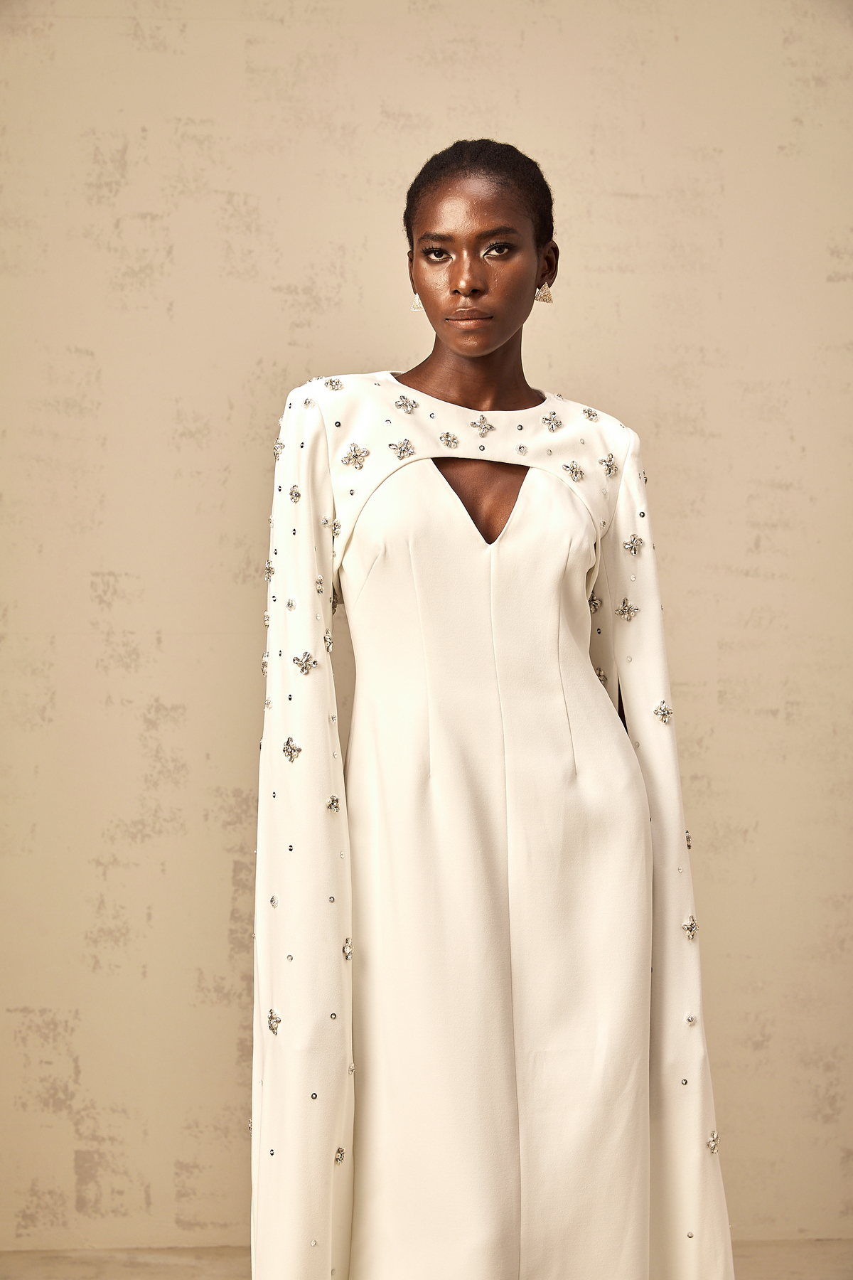 Fanny white extra-long-sleeve embellished gown (Final Sale-US Only)