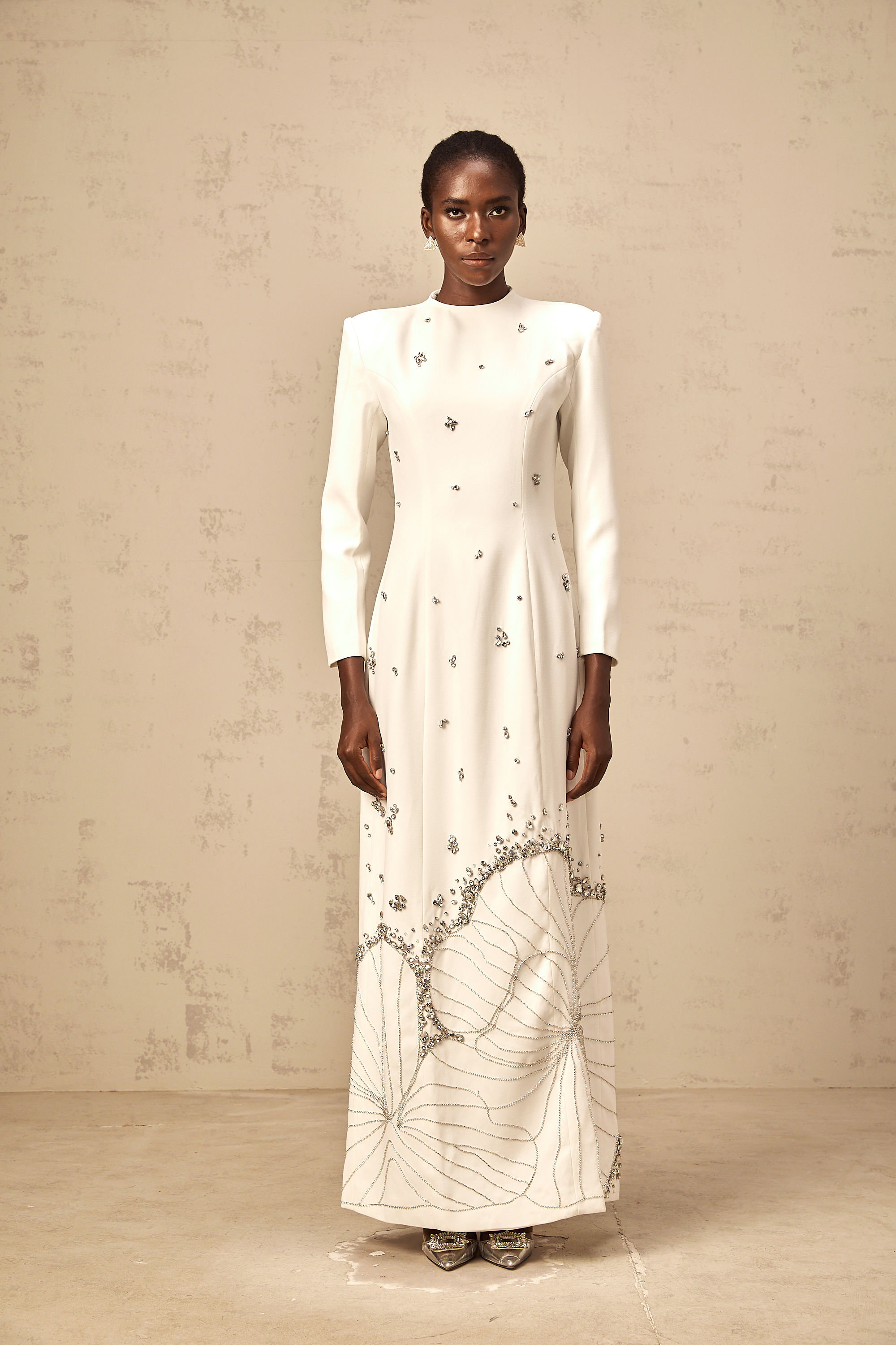 Daphné white lotus-motif embellished maxi dress (Final Sale-US Only)