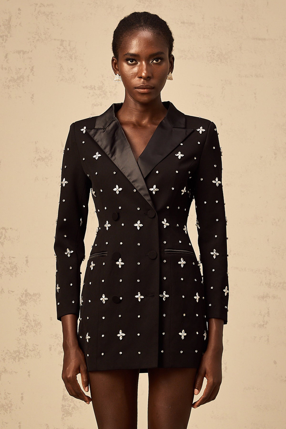 Quincie black crystal panelled mini blazer dress