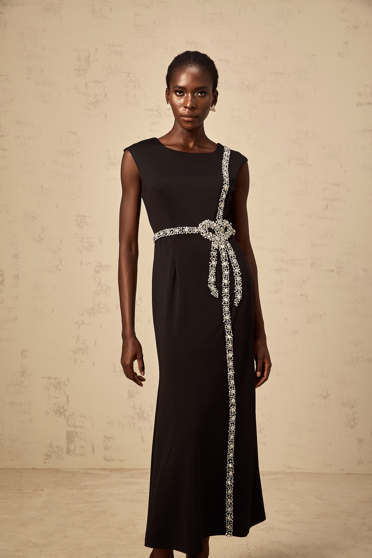 Paloma black bow embellished mermaid midi dress (Final Sale)