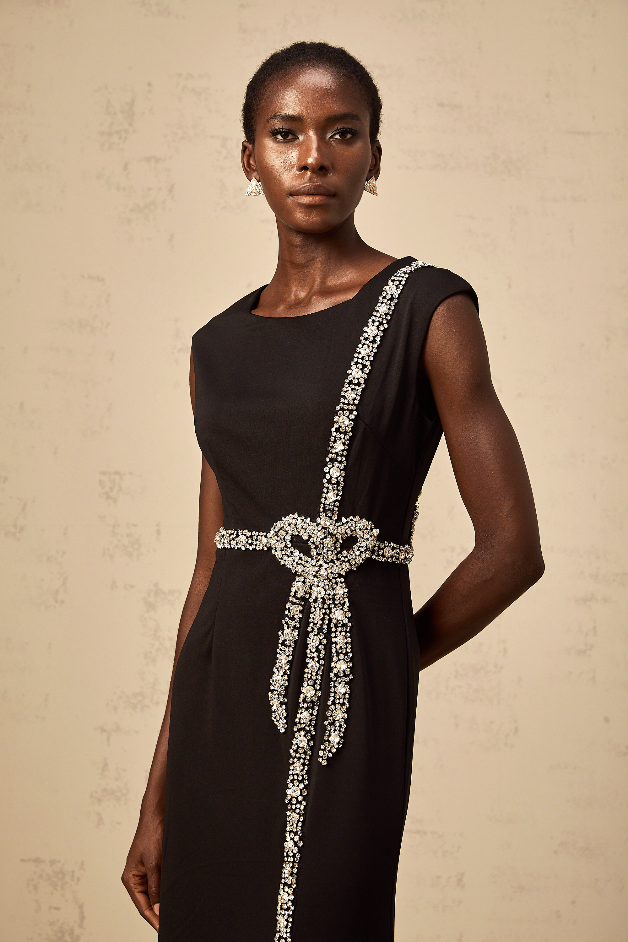 Paloma black bow embellished mermaid midi dress (Final Sale)