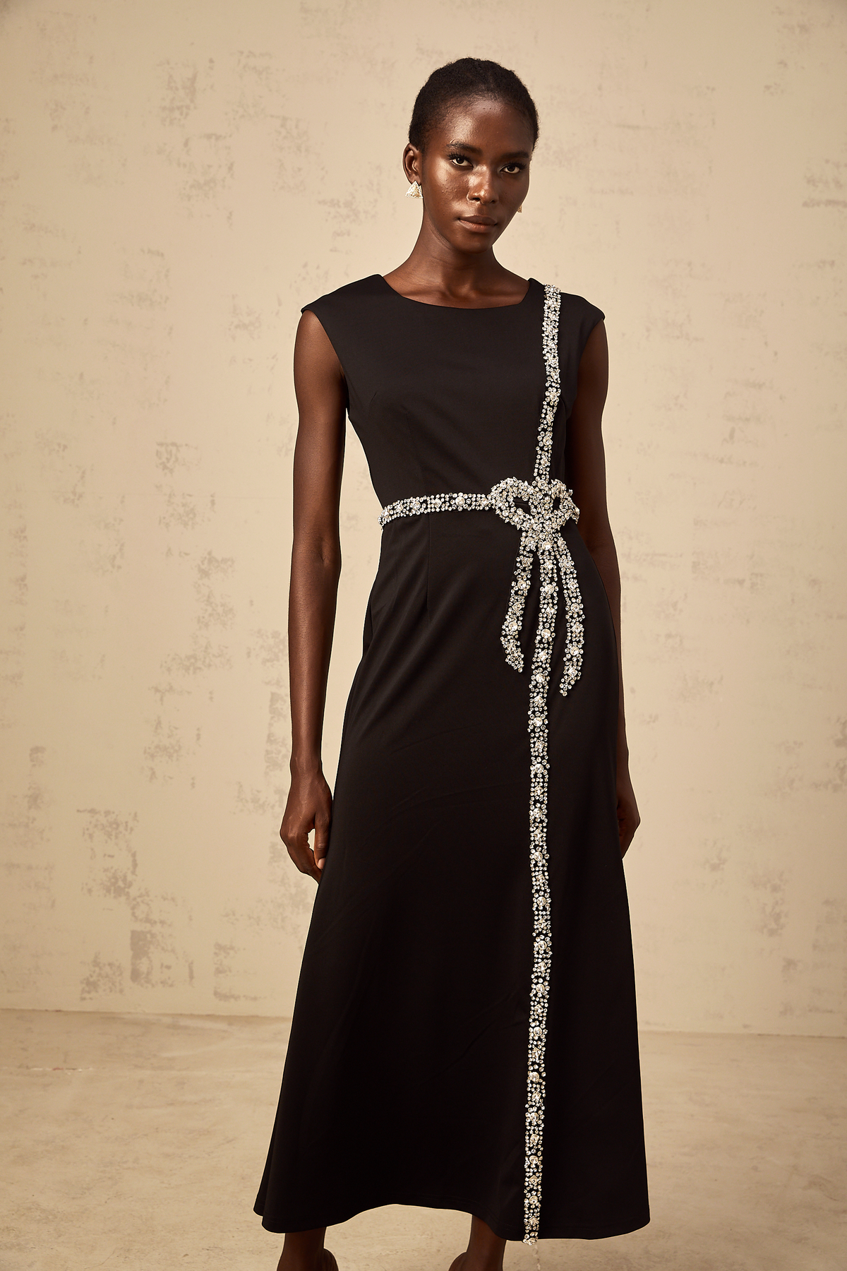 Paloma black bow embellished mermaid midi dress (Final Sale)