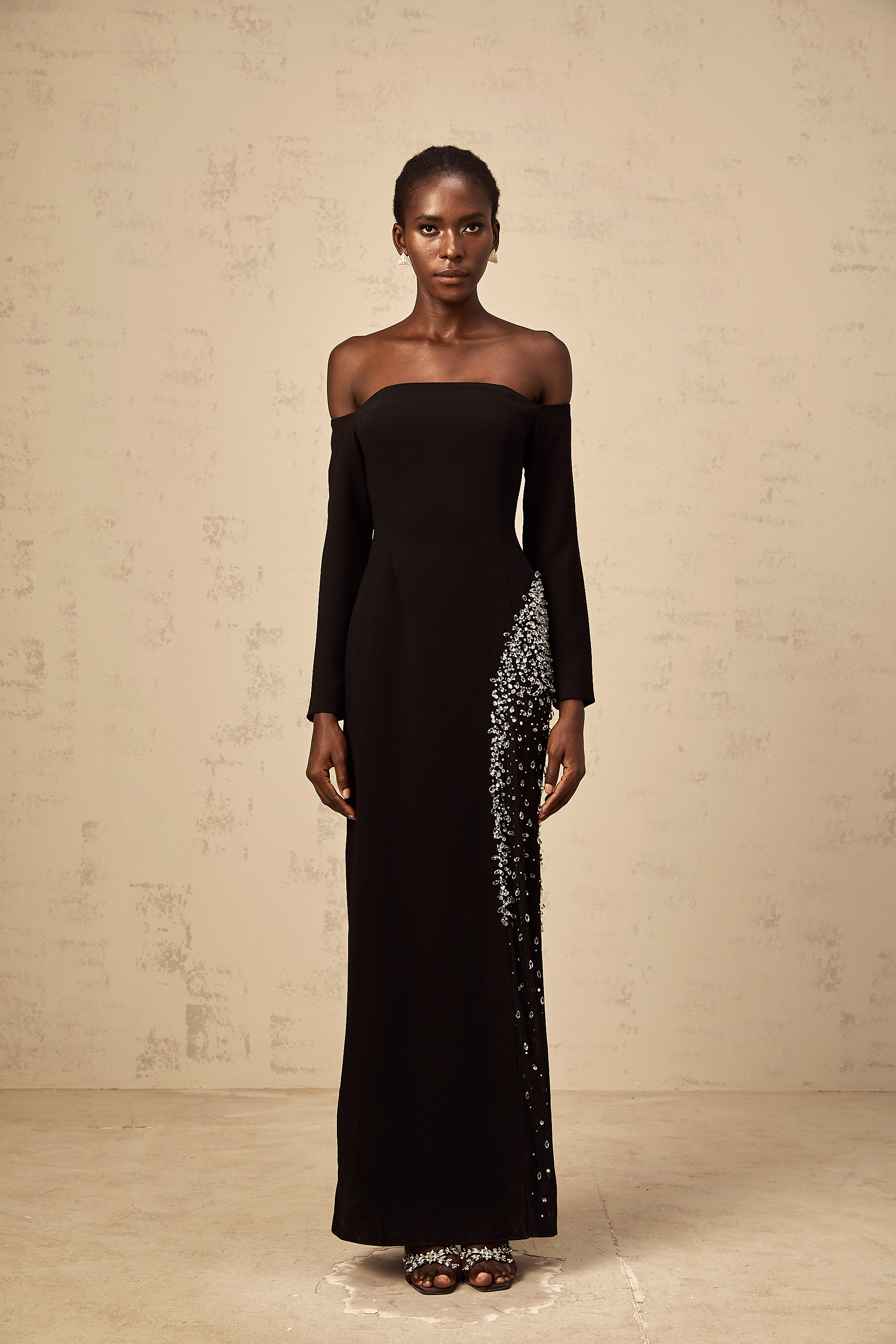 Hyacinthe black mesh-panel embellished maxi dress (Final Sale-US Only)
