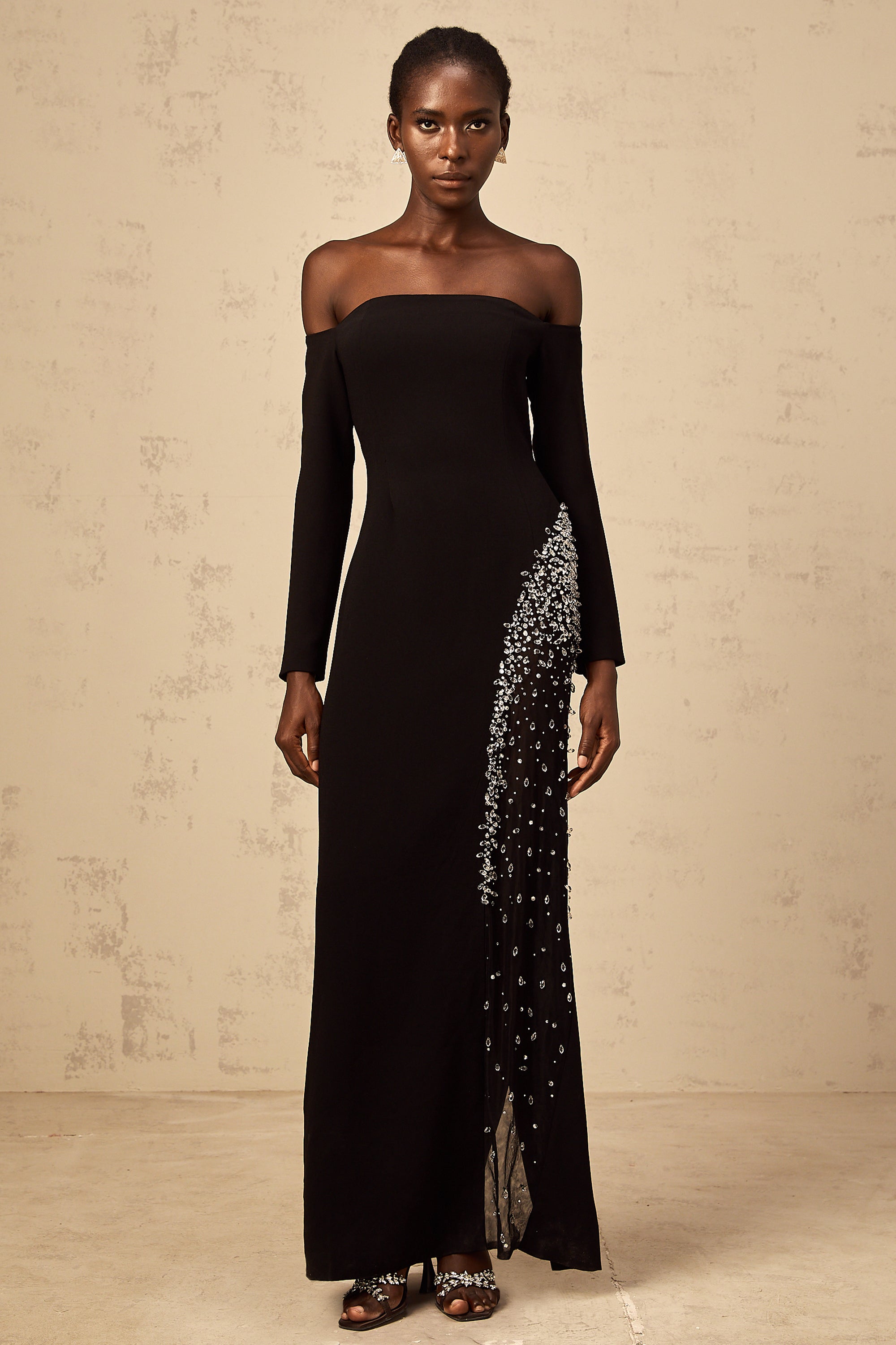Hyacinthe black mesh-panel embellished maxi dress (Final Sale-US Only)