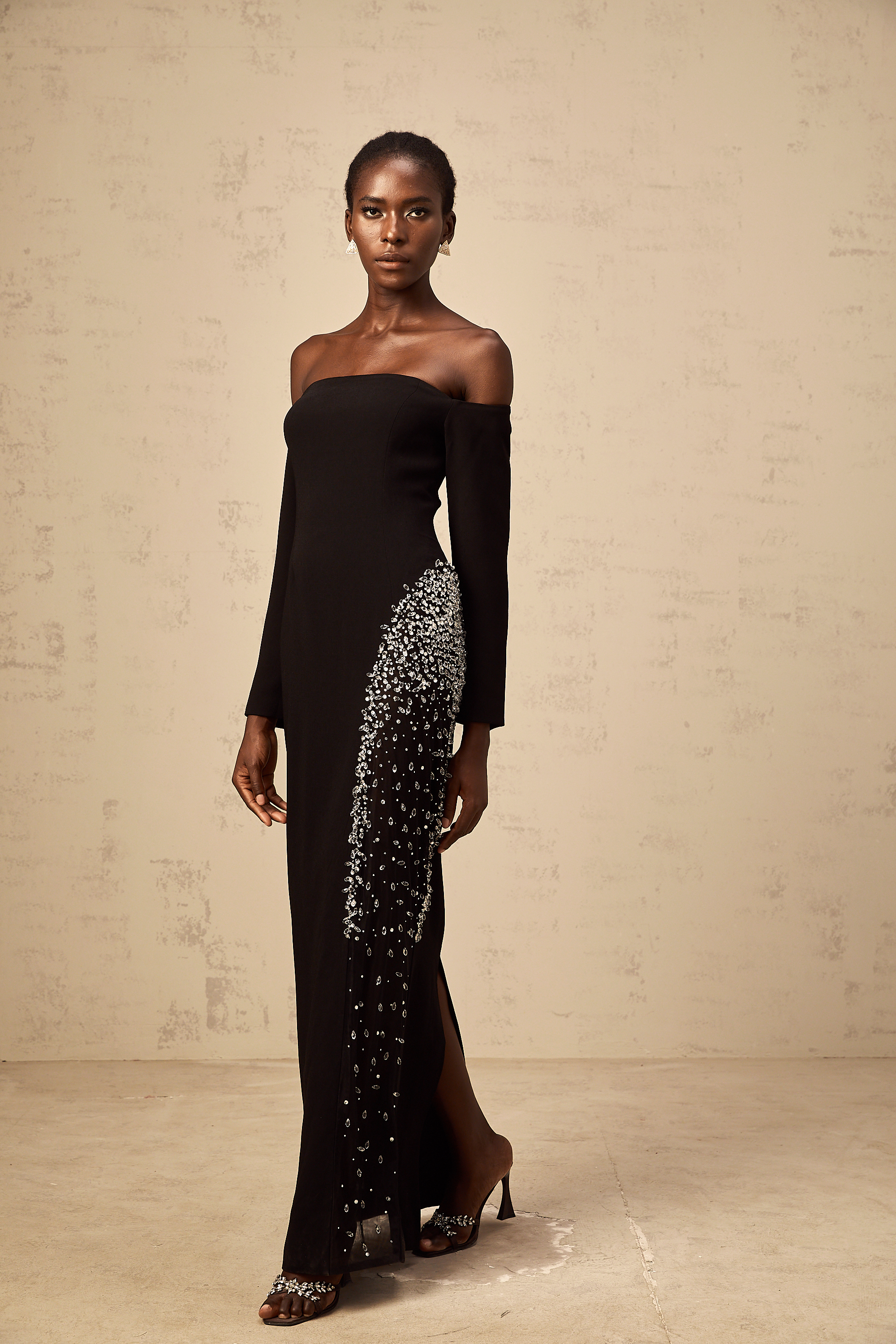 Hyacinthe black mesh-panel embellished maxi dress (Final Sale-US Only)