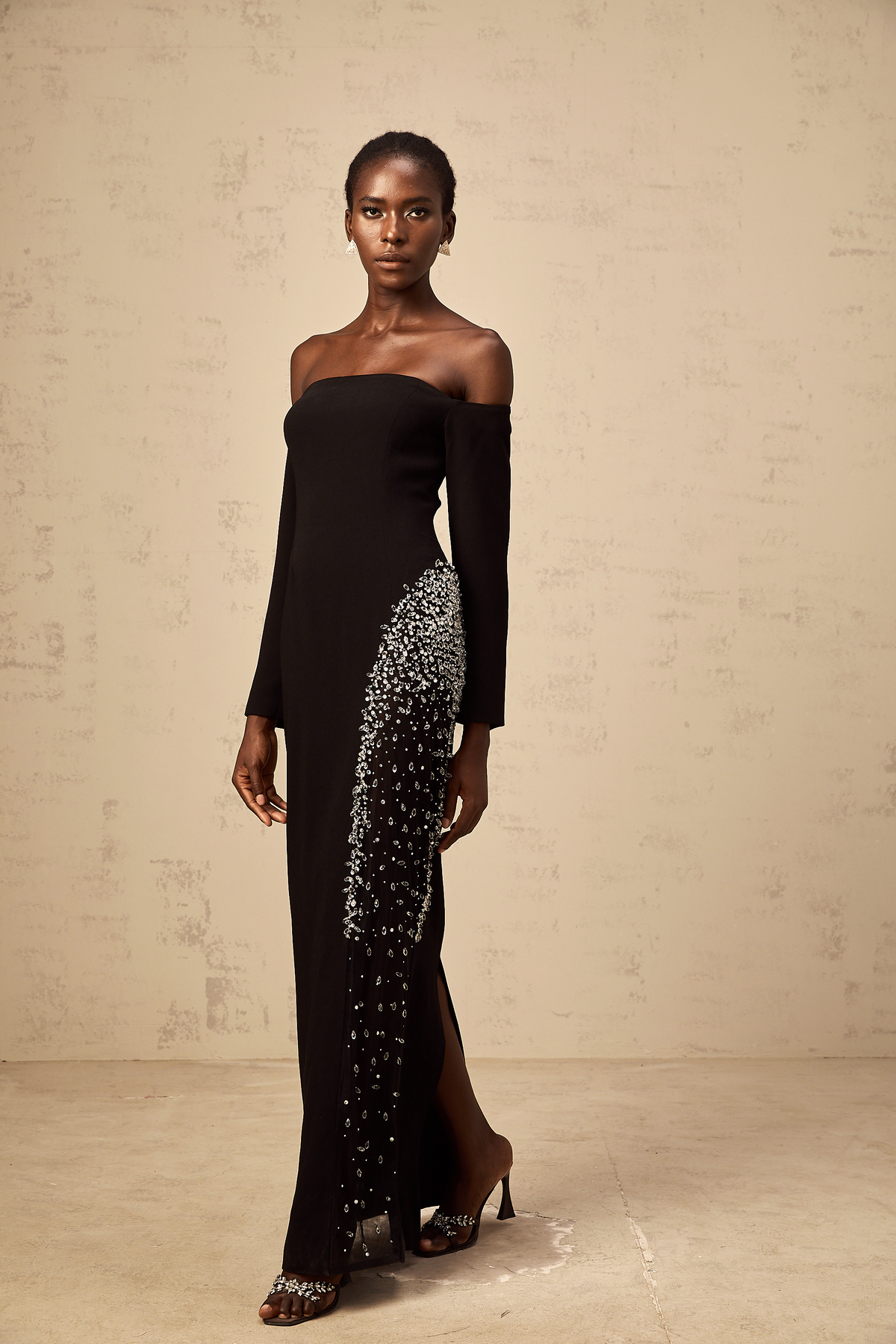 Hyacinthe black mesh-panel embellished maxi dress (Final Sale-US Only)