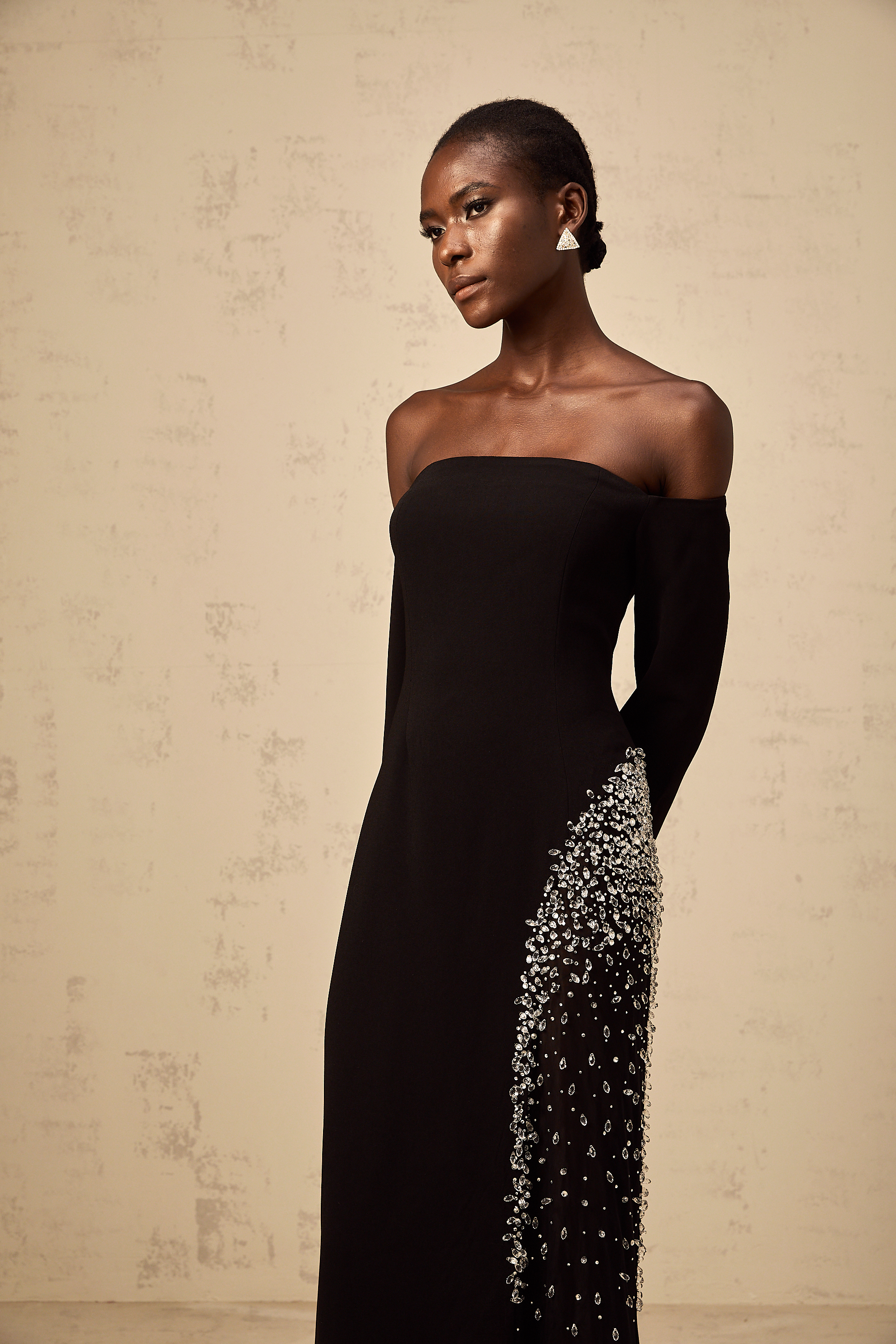 Hyacinthe black mesh-panel embellished maxi dress (Final Sale-US Only)