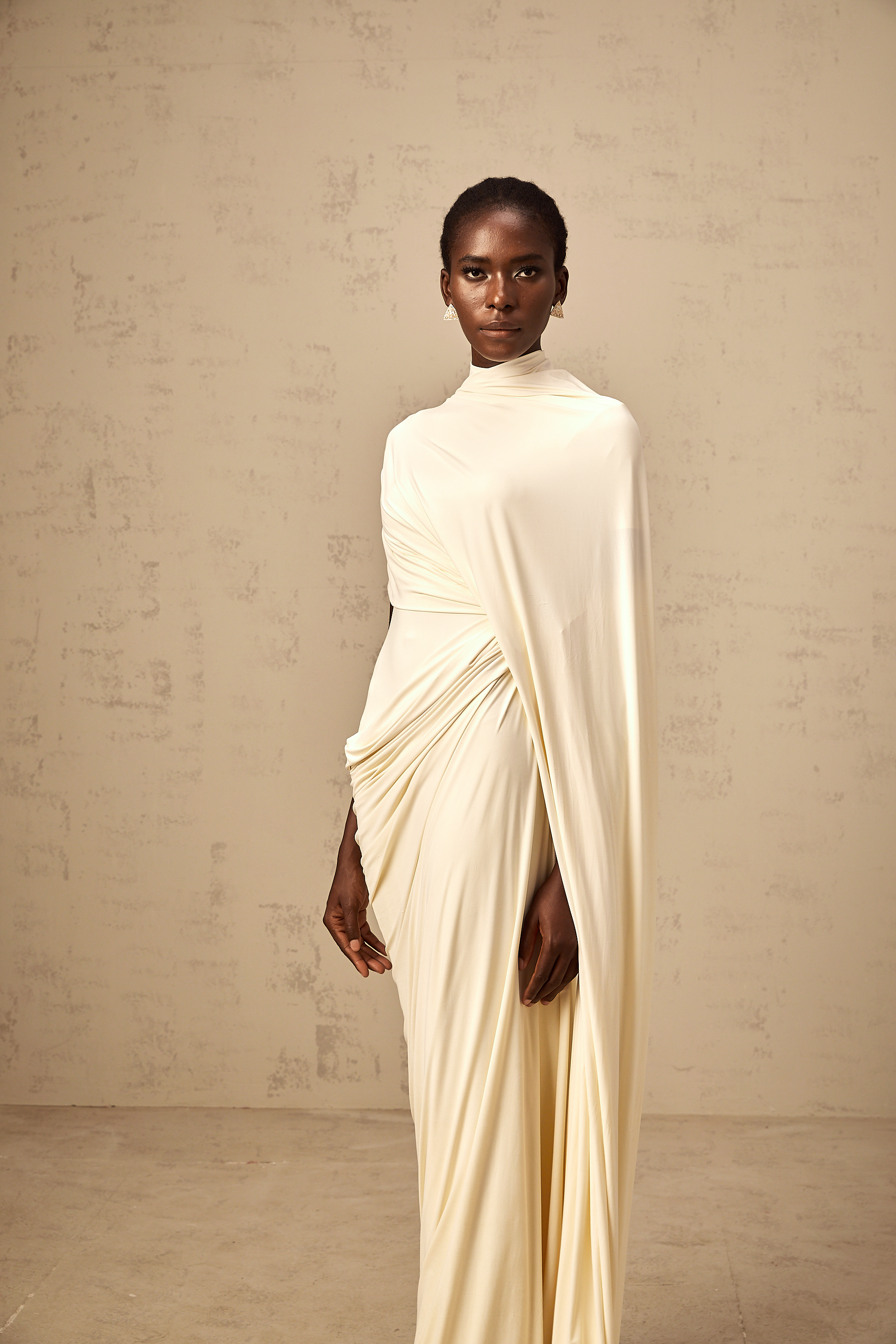 Fenella asymmetrical draped cape & dress matching set