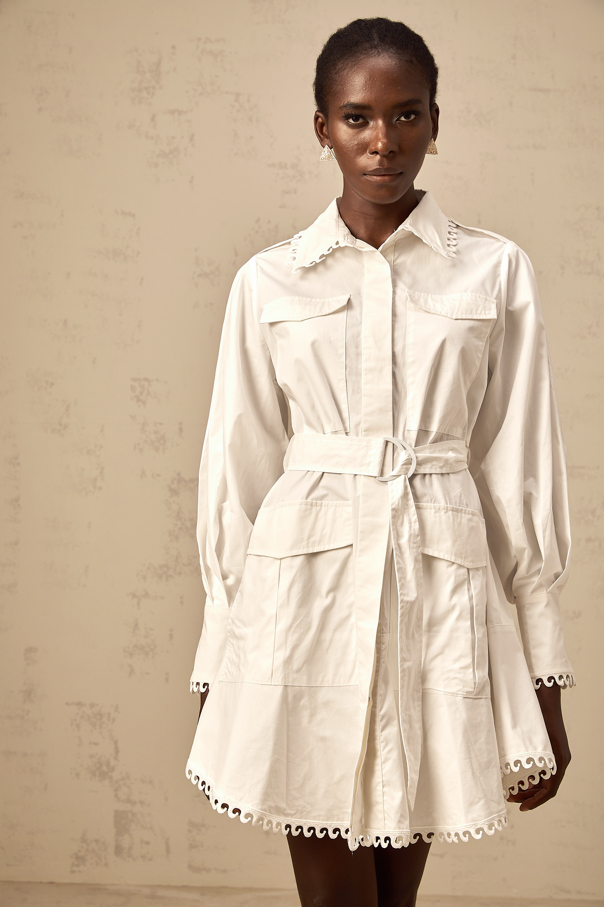 Clémence white belted mini shirt dress
