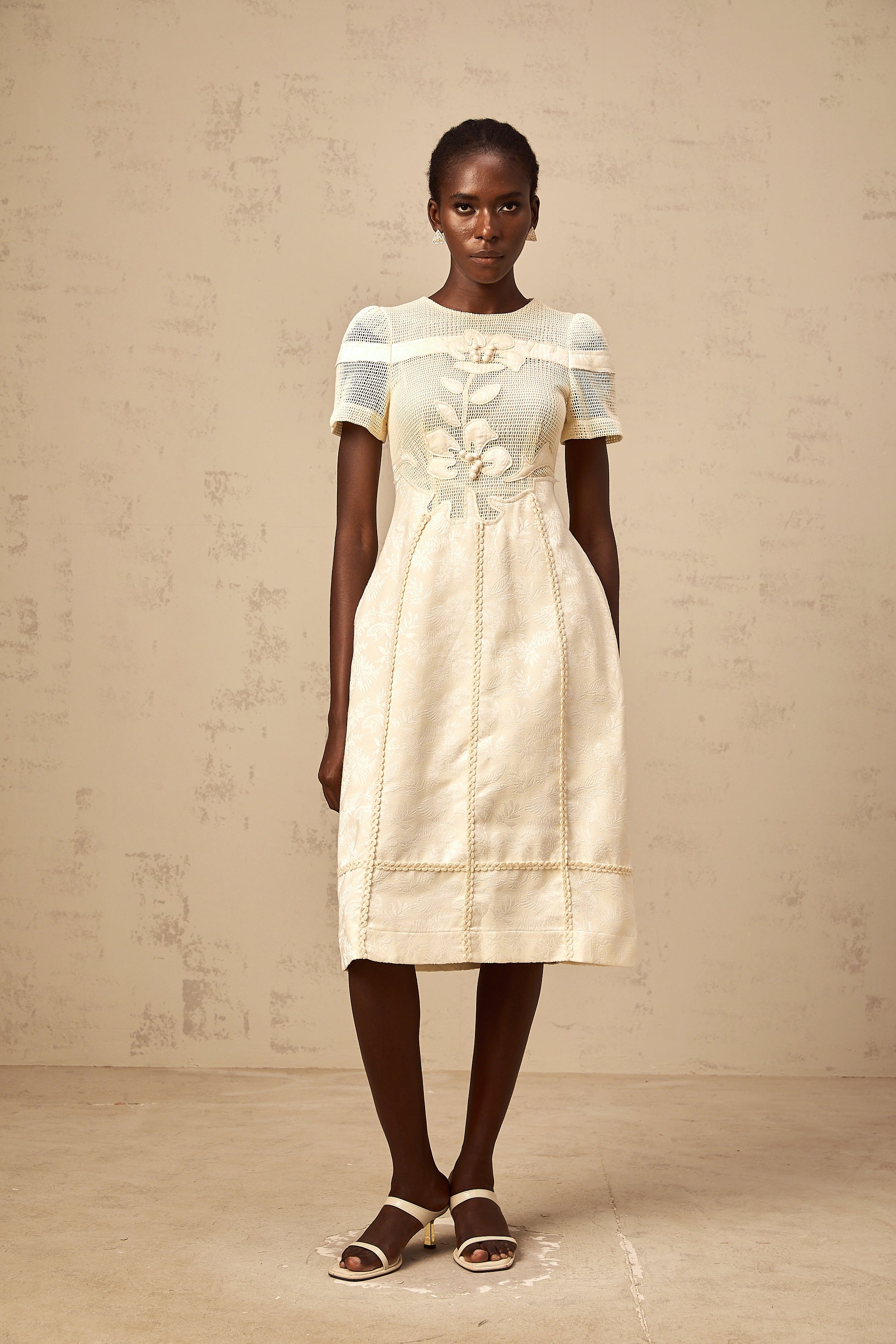 Diane floral embroidered openwork midi dress