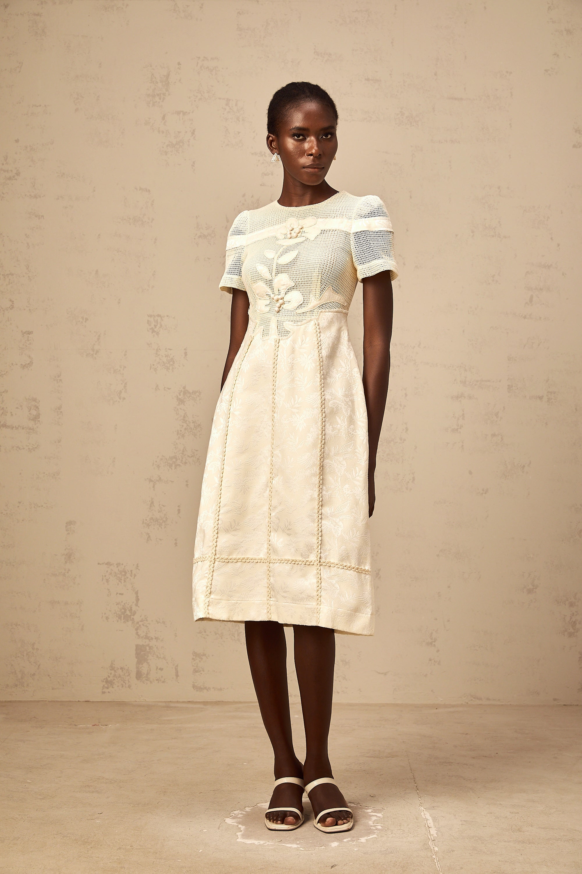 Diane floral embroidered openwork midi dress
