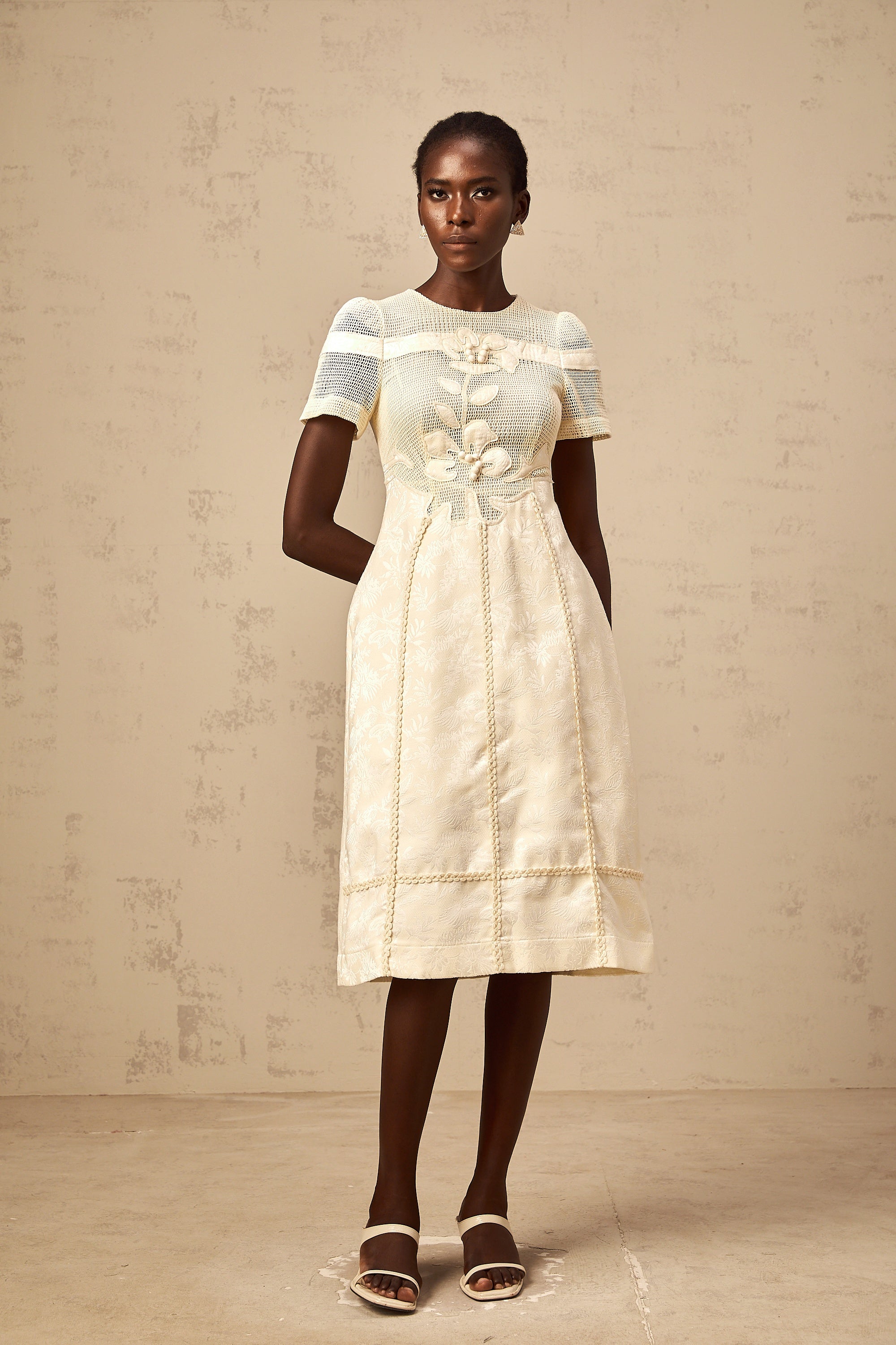 Diane floral embroidered openwork midi dress