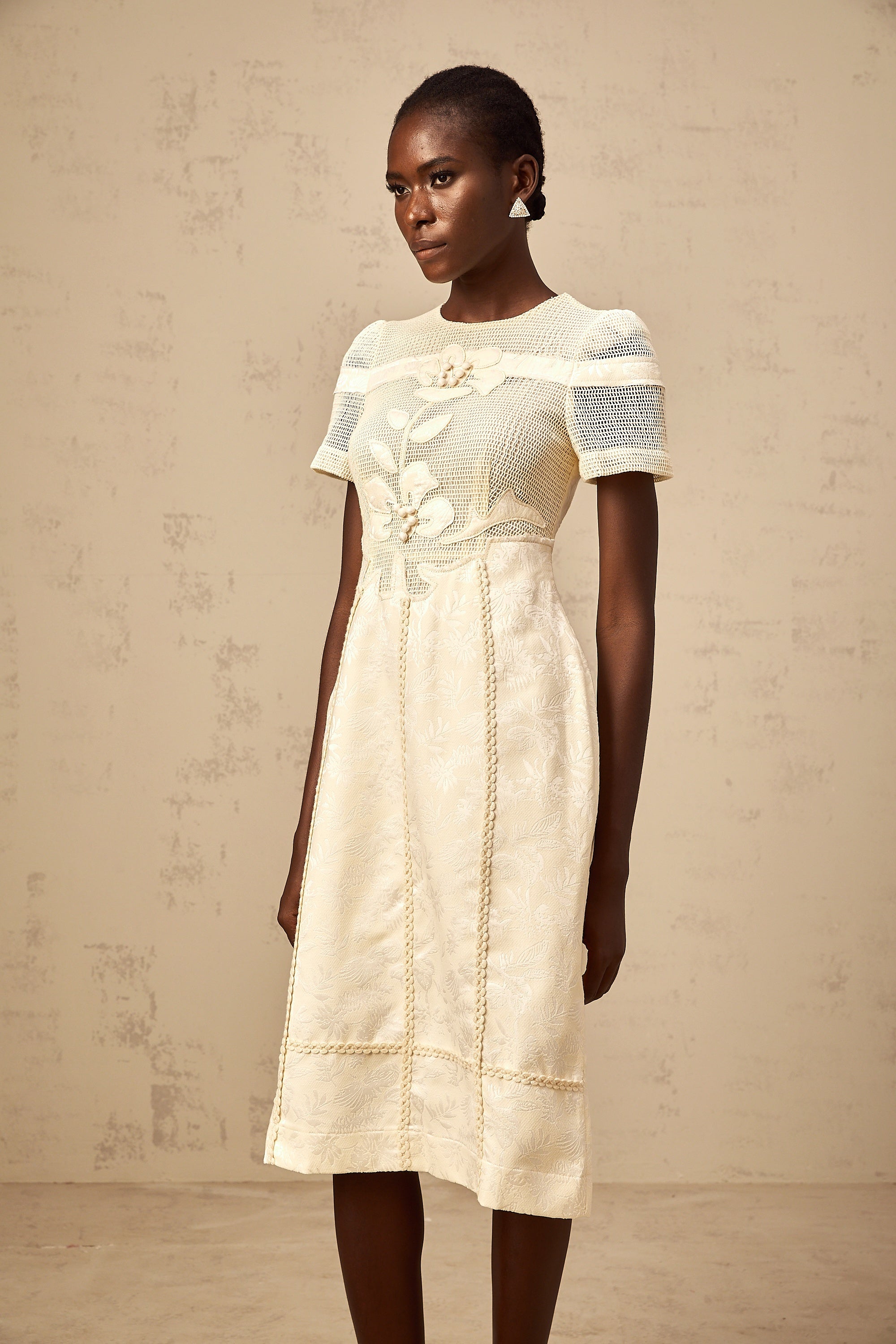 Diane floral embroidered openwork midi dress