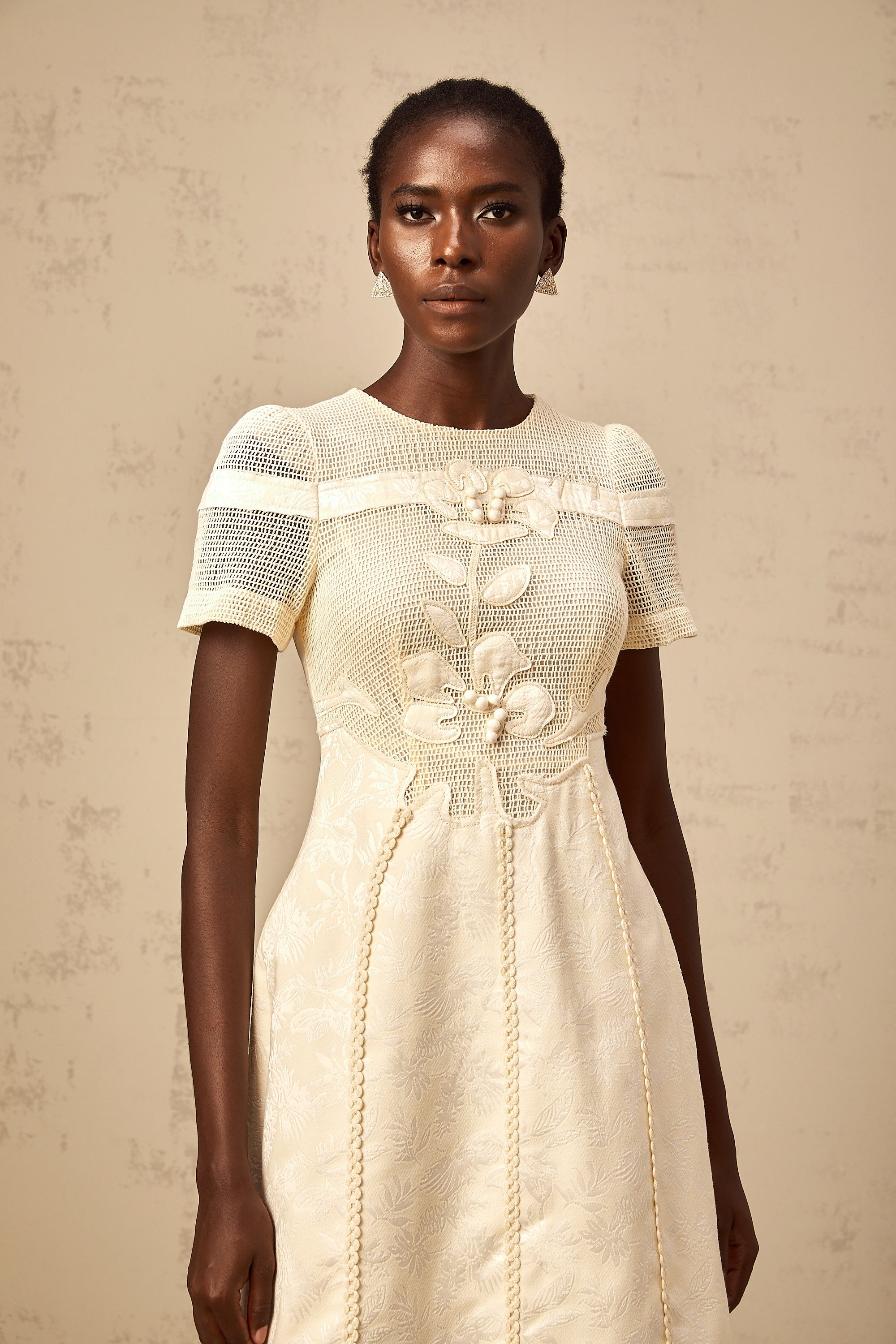 Diane floral embroidered openwork midi dress