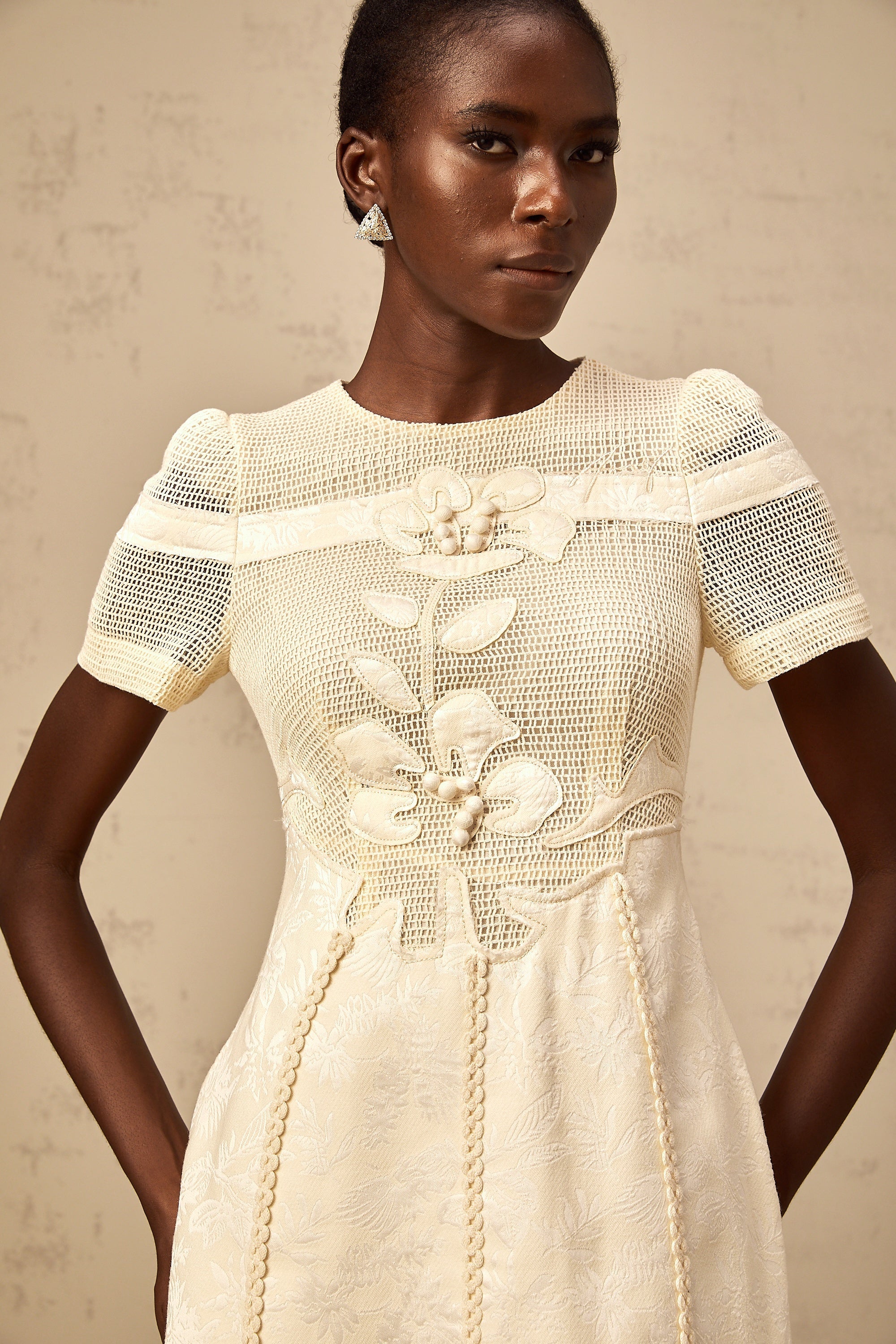 Diane floral embroidered openwork midi dress