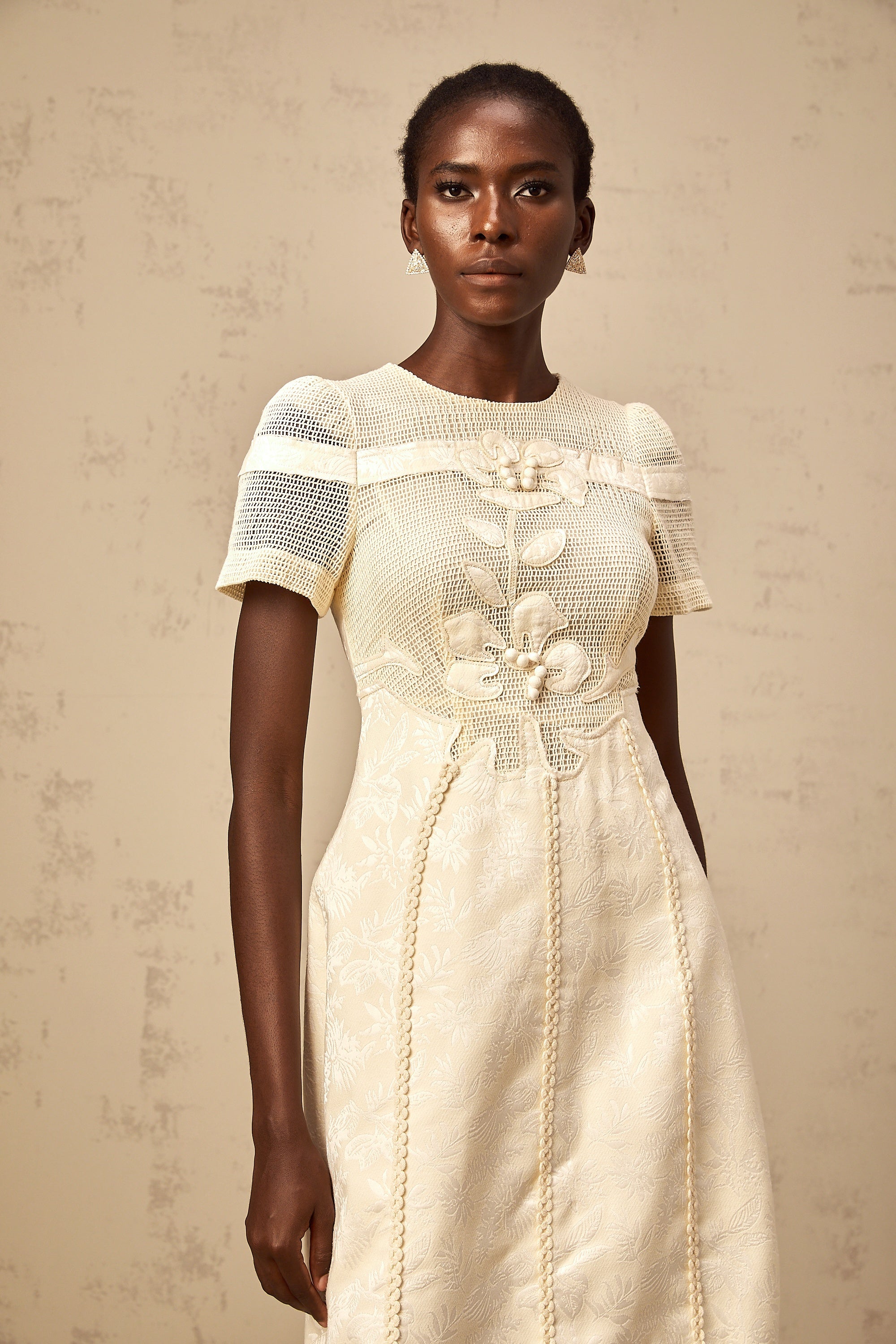 Diane floral embroidered openwork midi dress