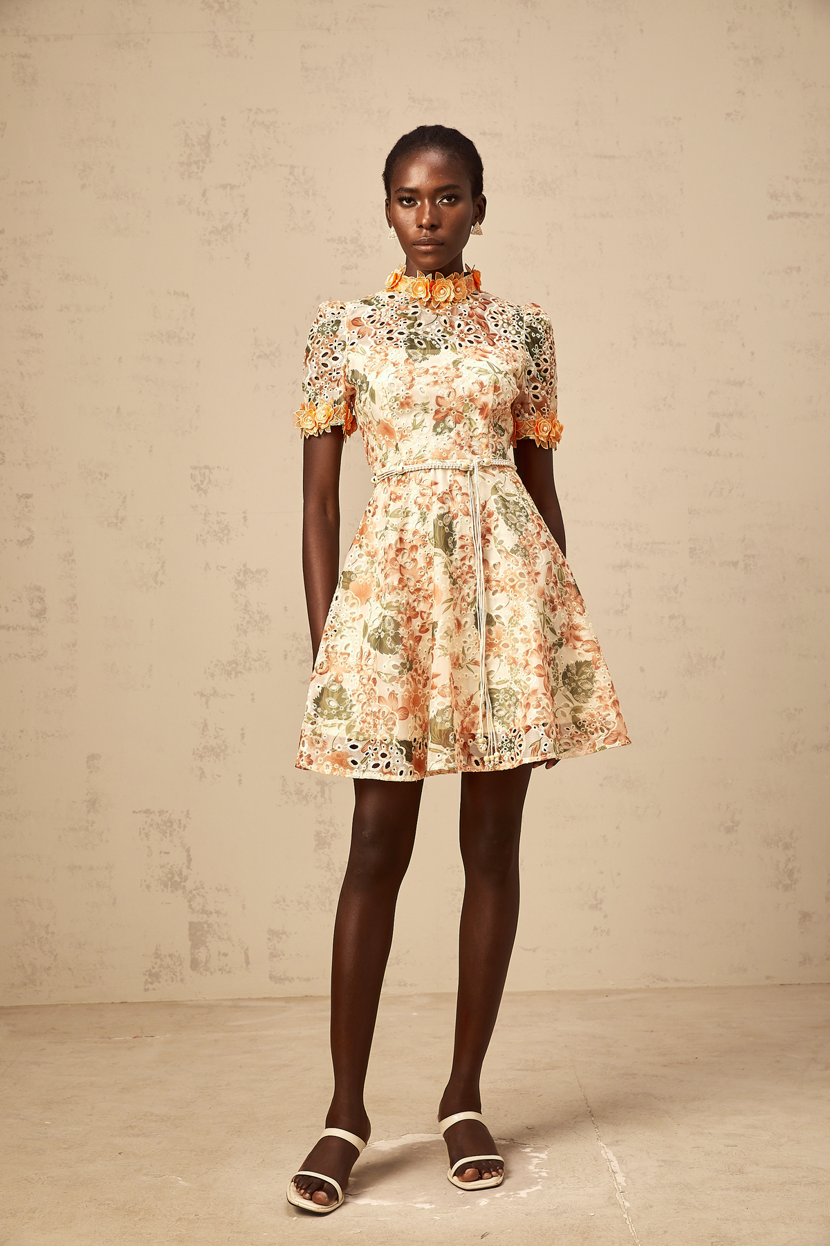 Lilou orange flower-embroidered embellished mini dress (Final Sale-US Only)