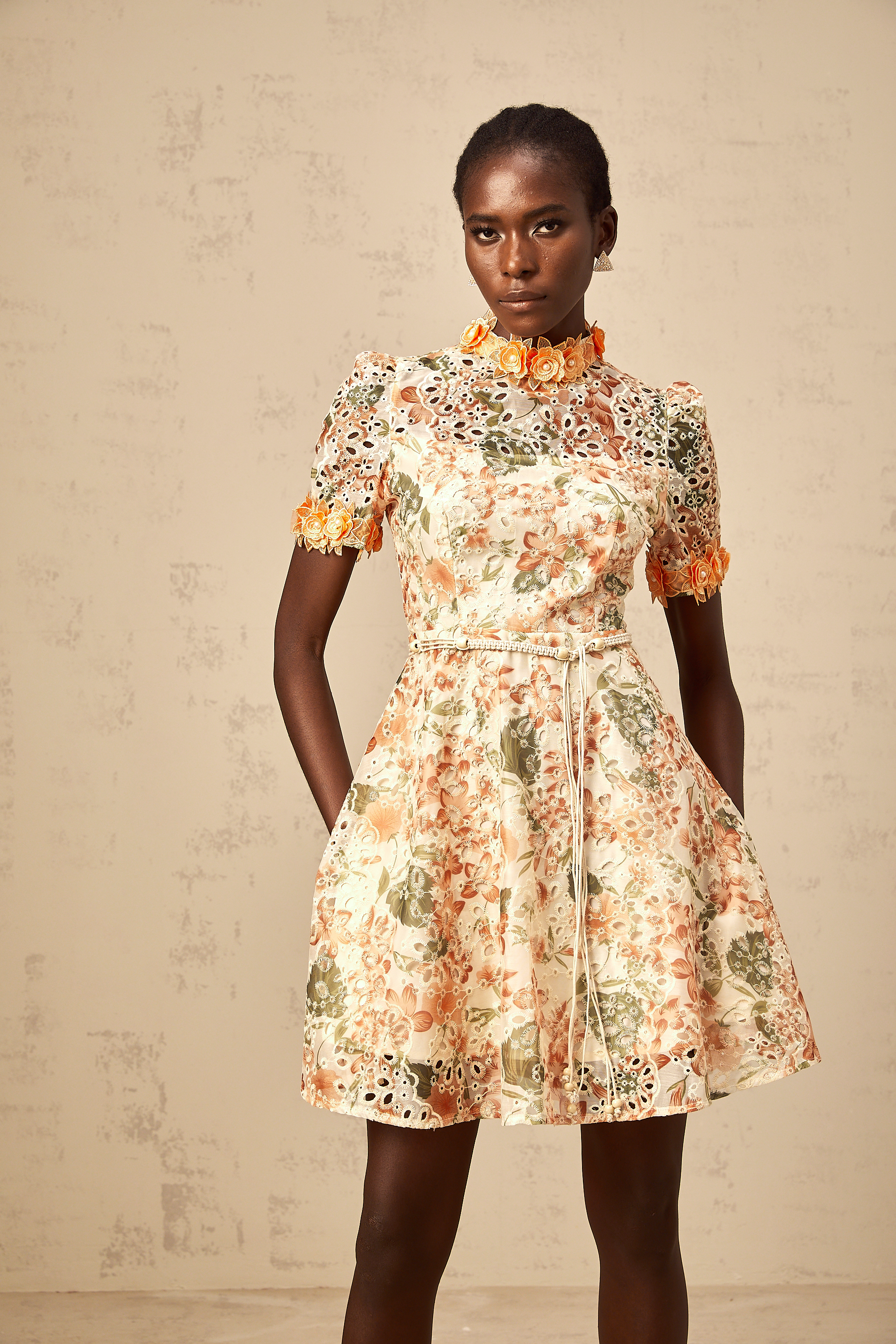 Lilou orange flower-embroidered embellished mini dress (Final Sale-US Only)