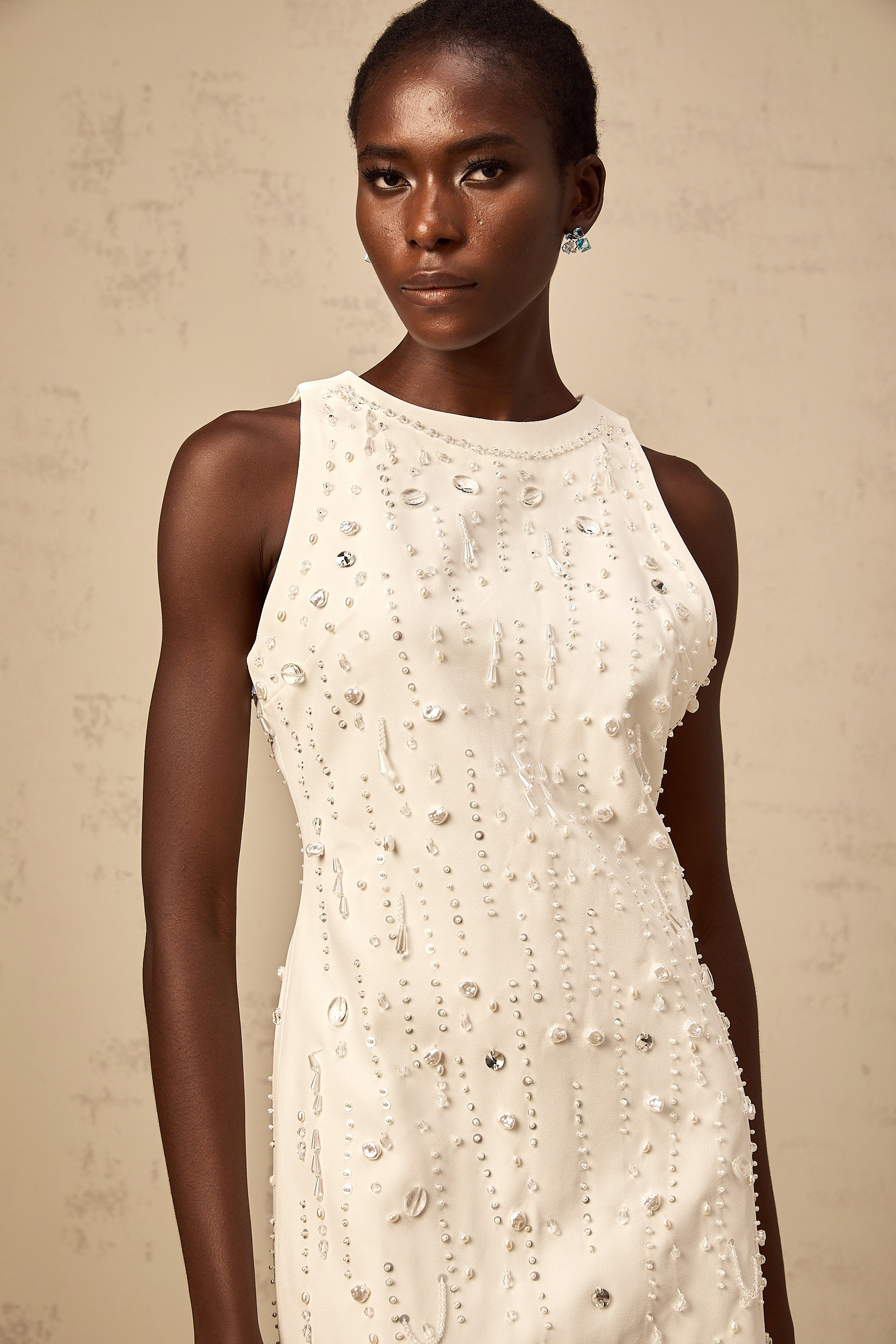 Flavie white A-line embellished mini dress