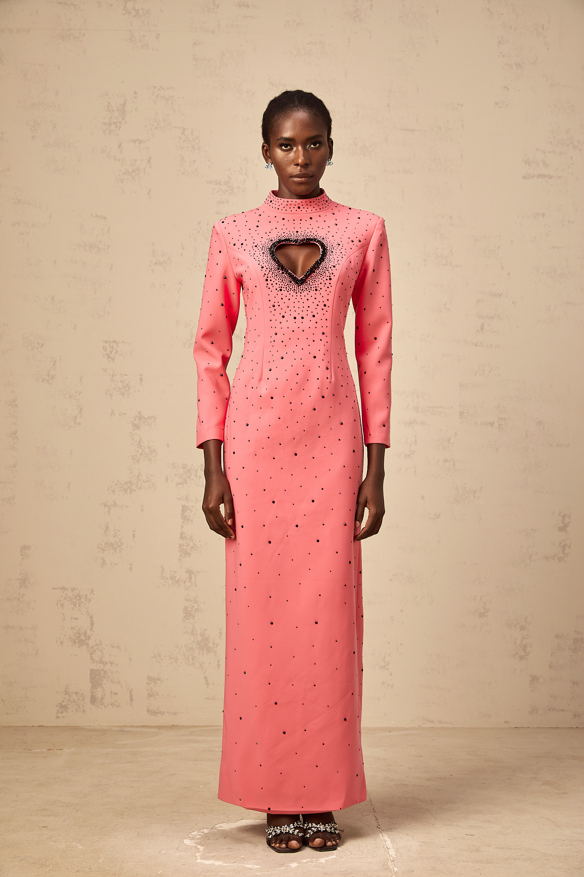Zélie pink heart cut-out embellished maxi dress