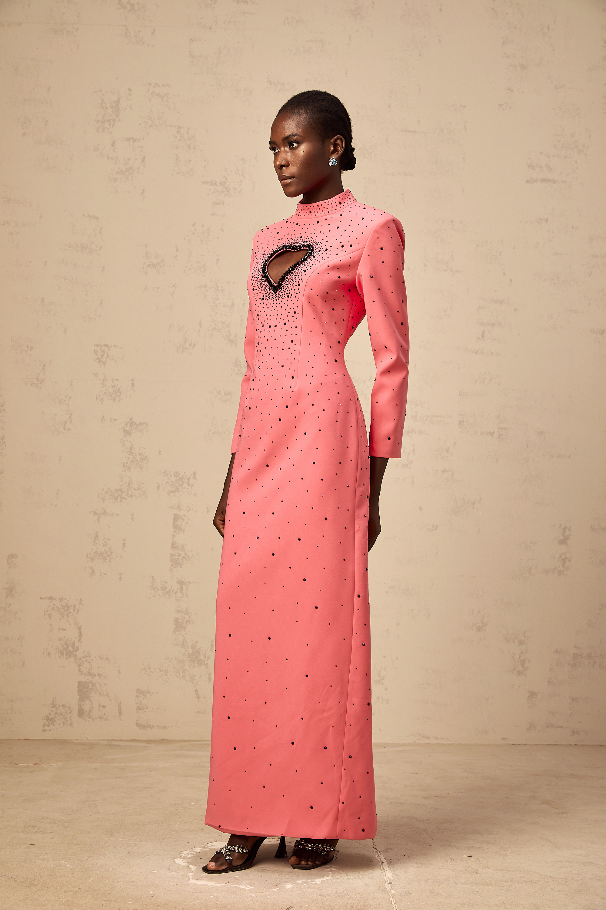Zélie pink heart cut-out embellished maxi dress