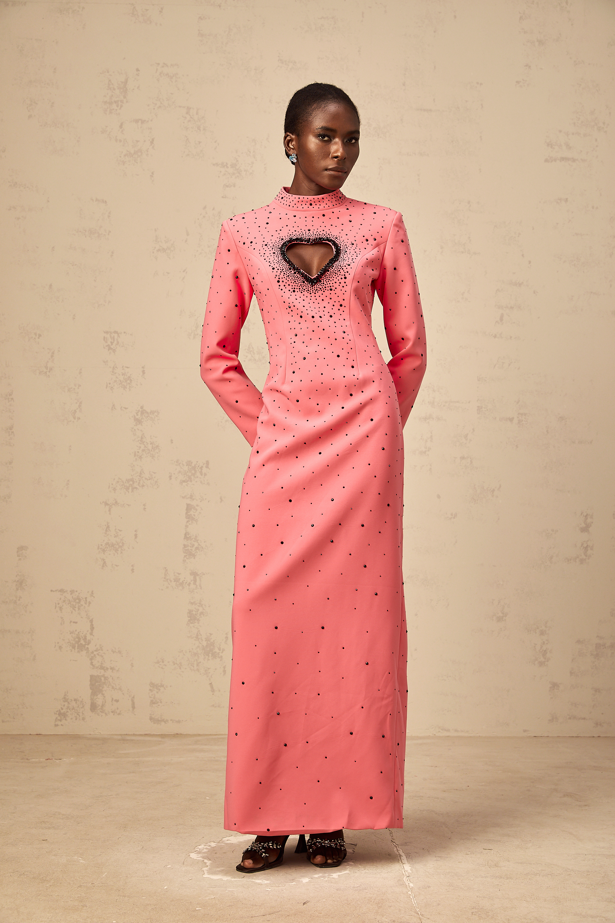 Zélie pink heart cut-out embellished maxi dress