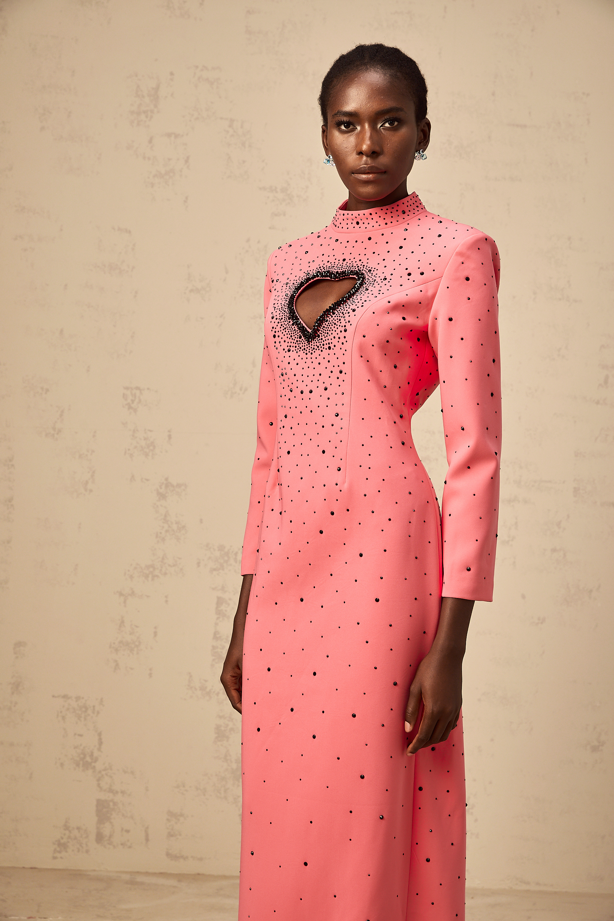 Zélie pink heart cut-out embellished maxi dress