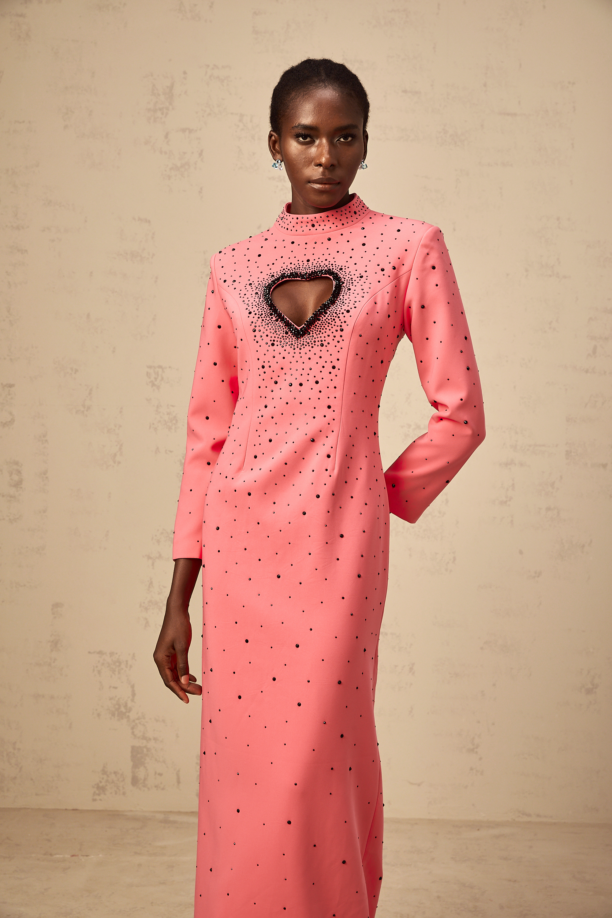 Zélie pink heart cut-out embellished maxi dress