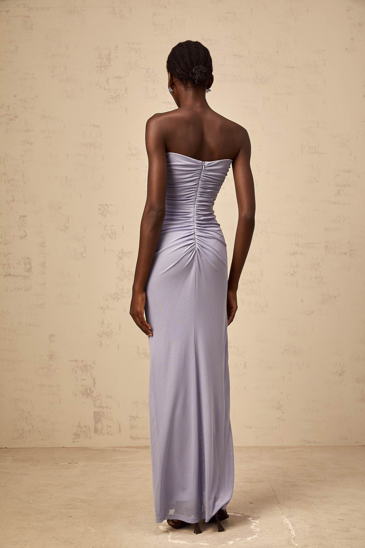 Karine lavender 3D-petal ruched corset maxi dress