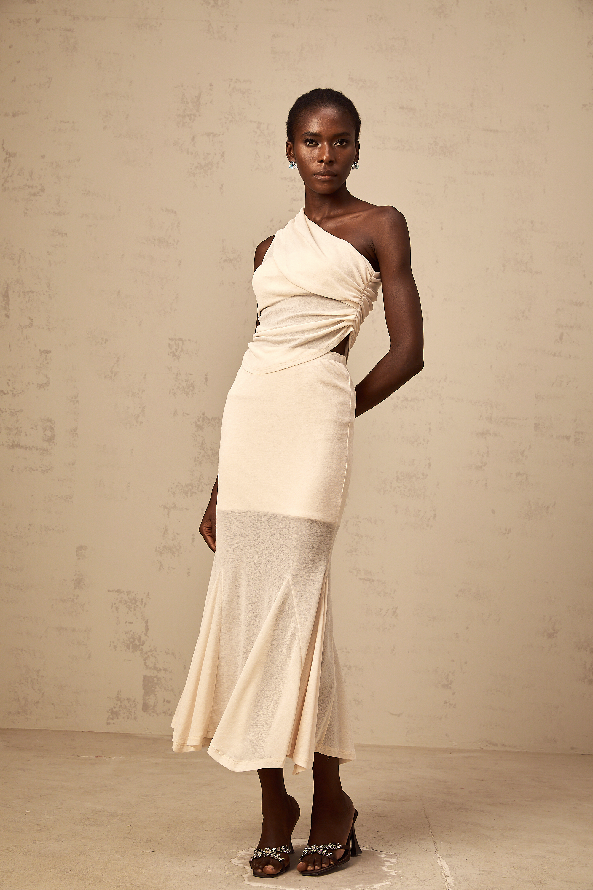 Gwenaëlle neutrals stretch ruched top & skirt matching set