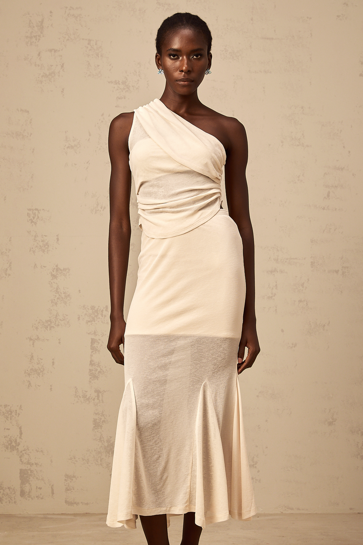 Gwenaëlle neutrals stretch ruched top & skirt matching set