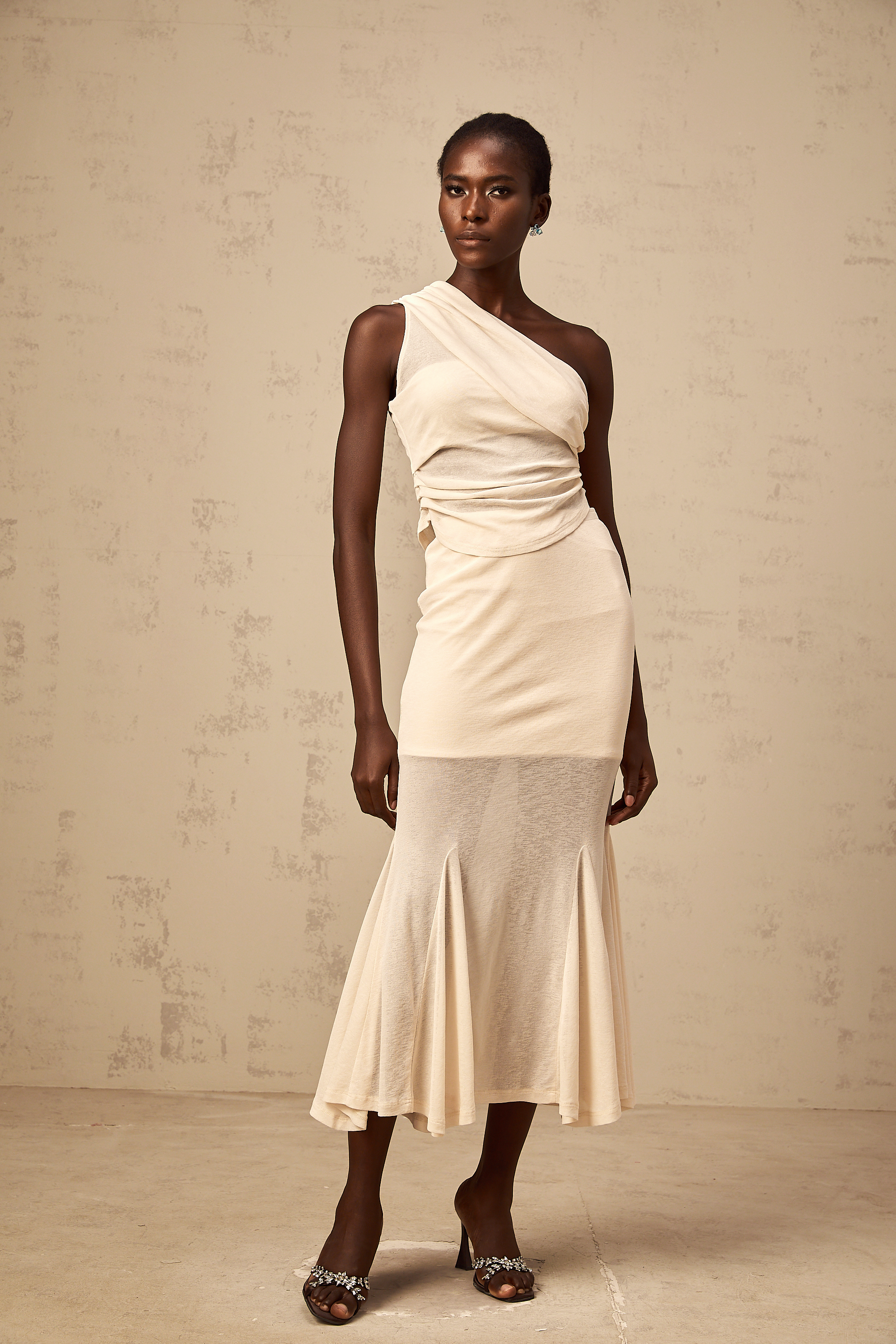 Gwenaëlle neutrals stretch ruched top & skirt matching set
