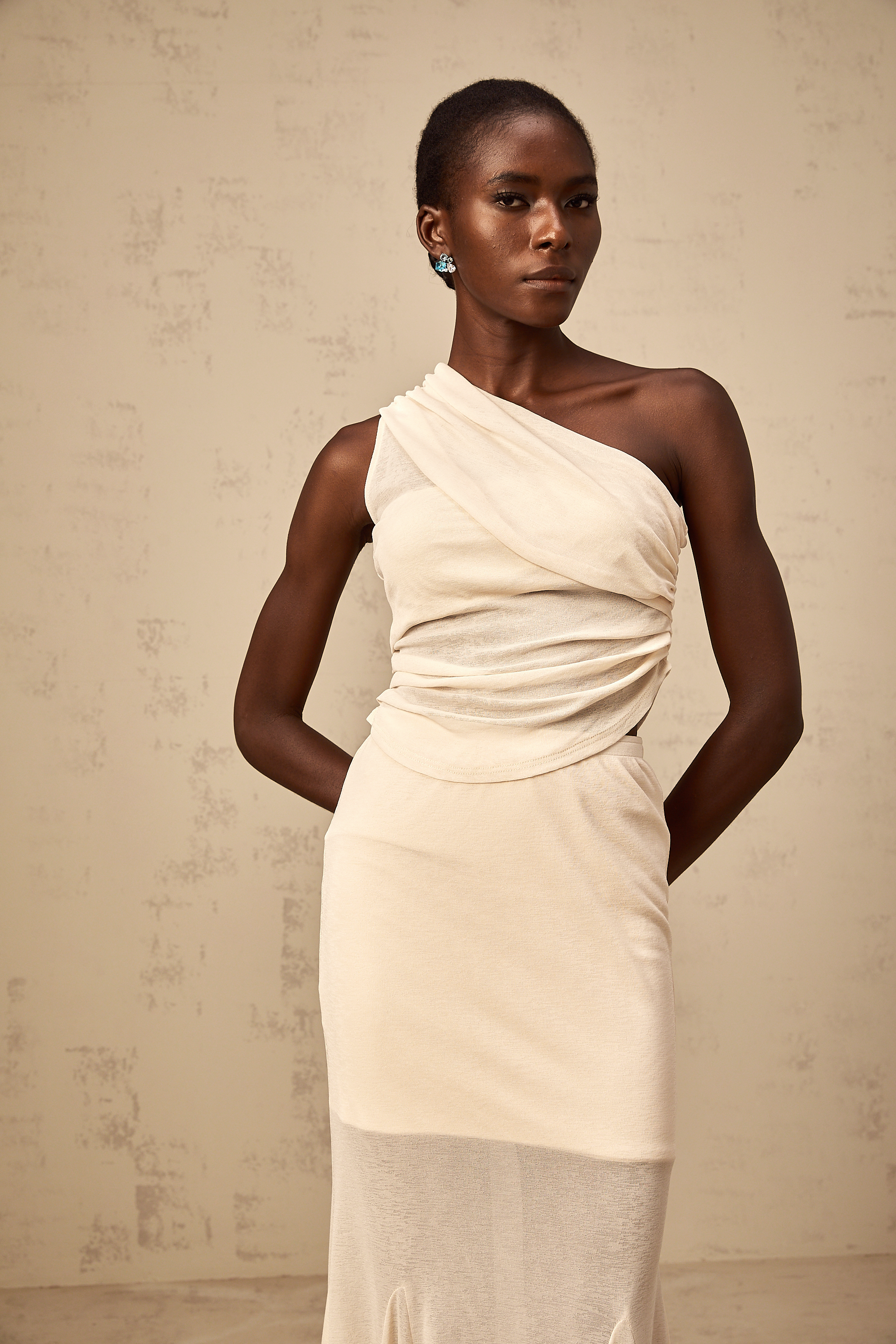 Gwenaëlle neutrals stretch ruched top & skirt matching set