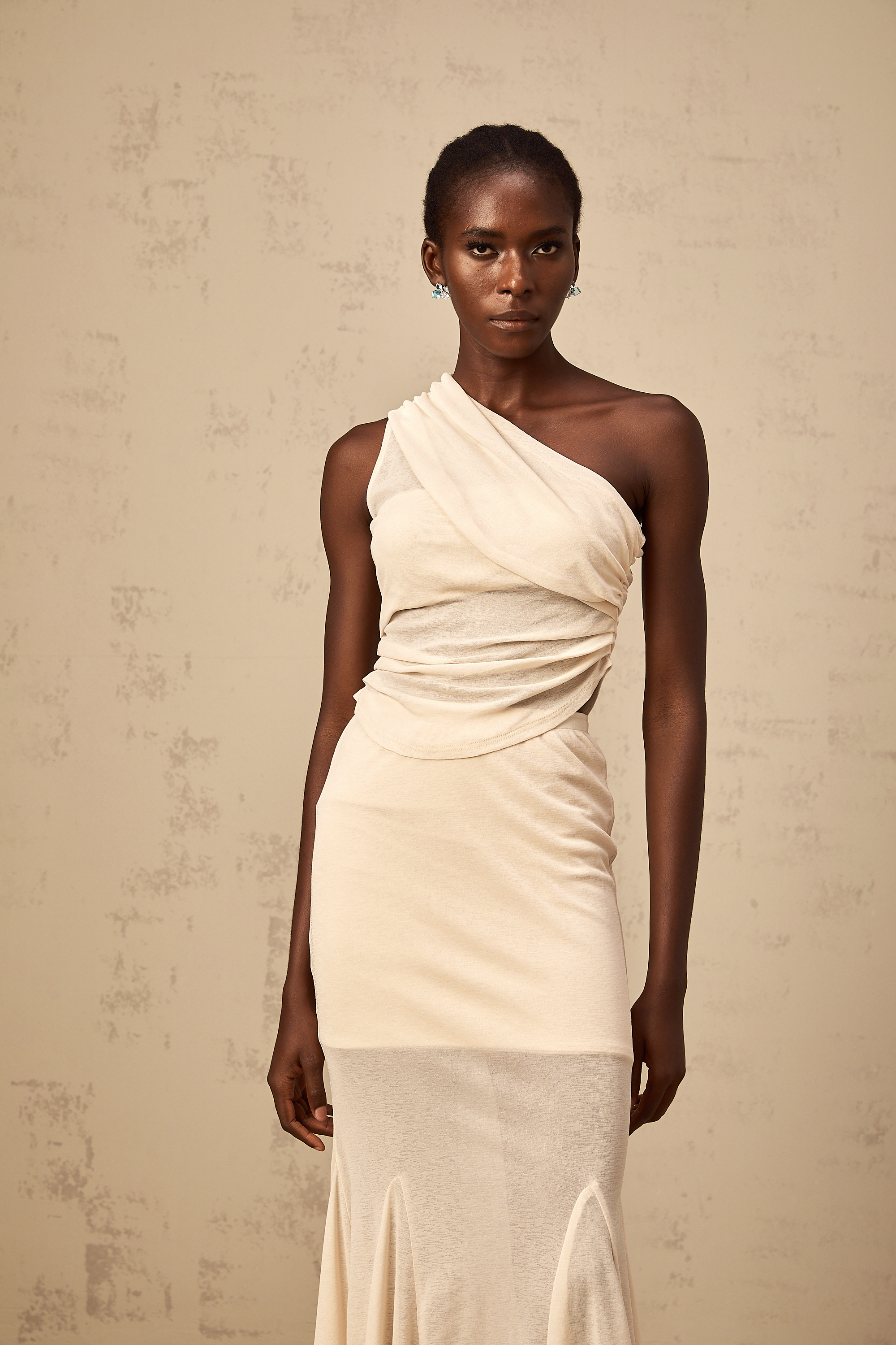 Gwenaëlle neutrals stretch ruched top & skirt matching set