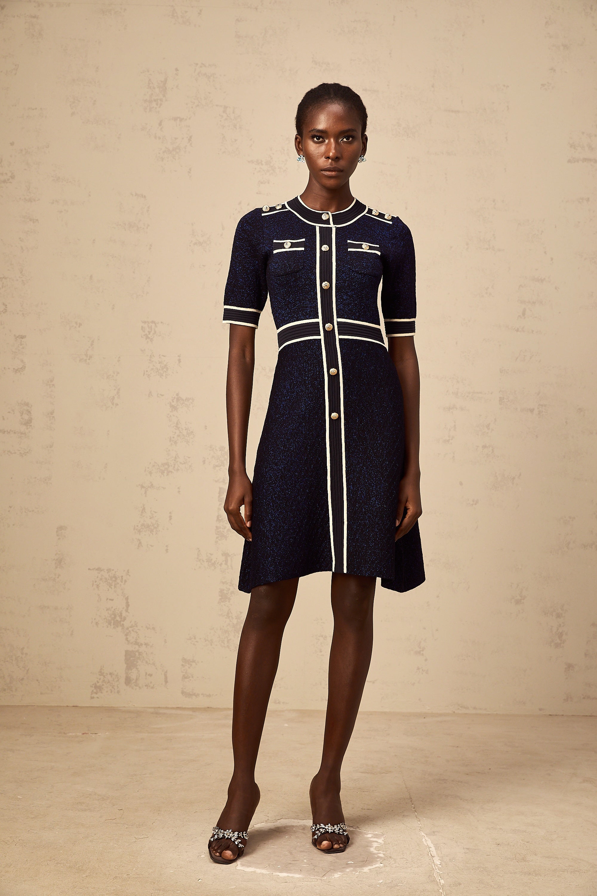 Paulette navy-blue glitter knit mini dress