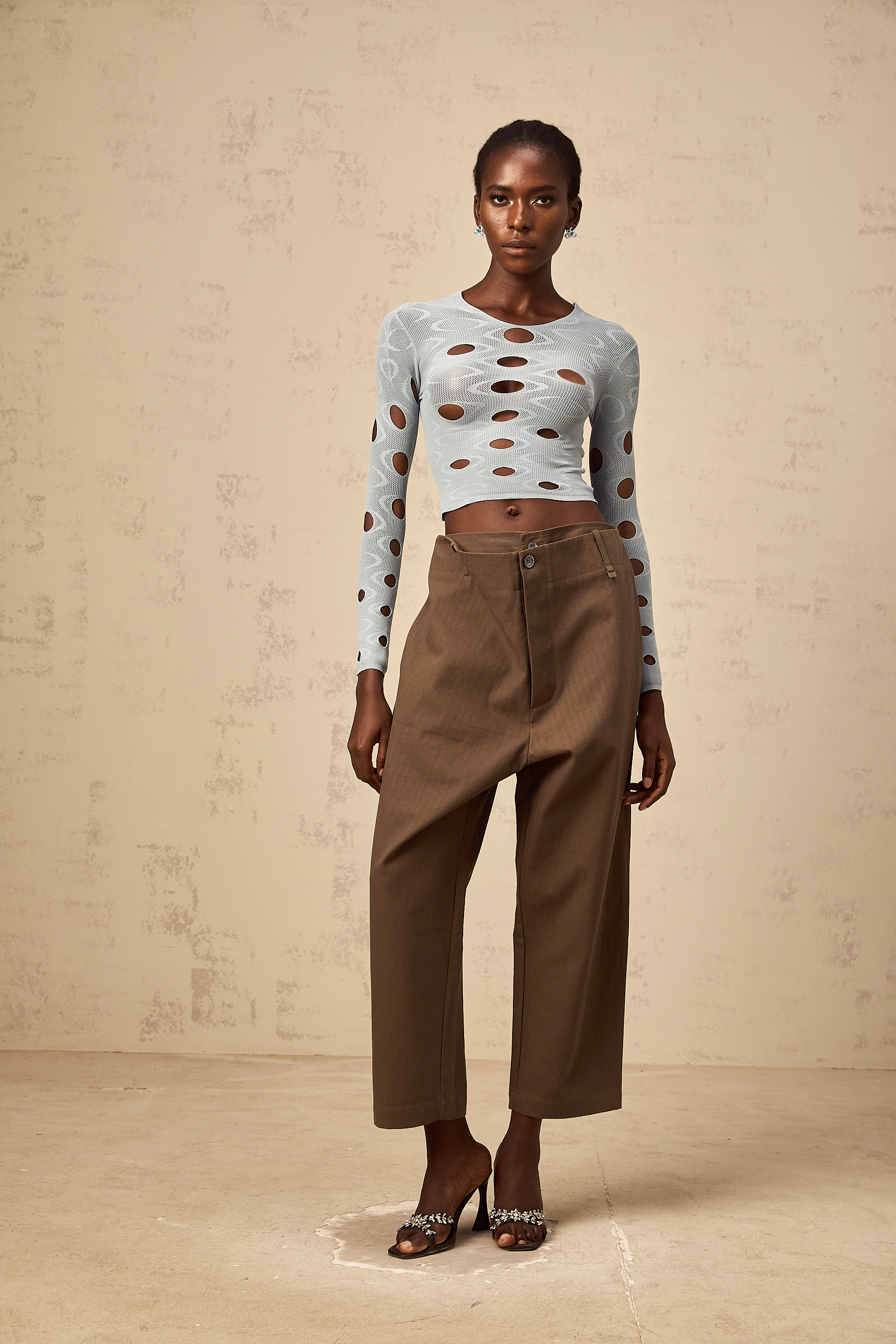 Josette light-blue stretchy cut-out cropped top