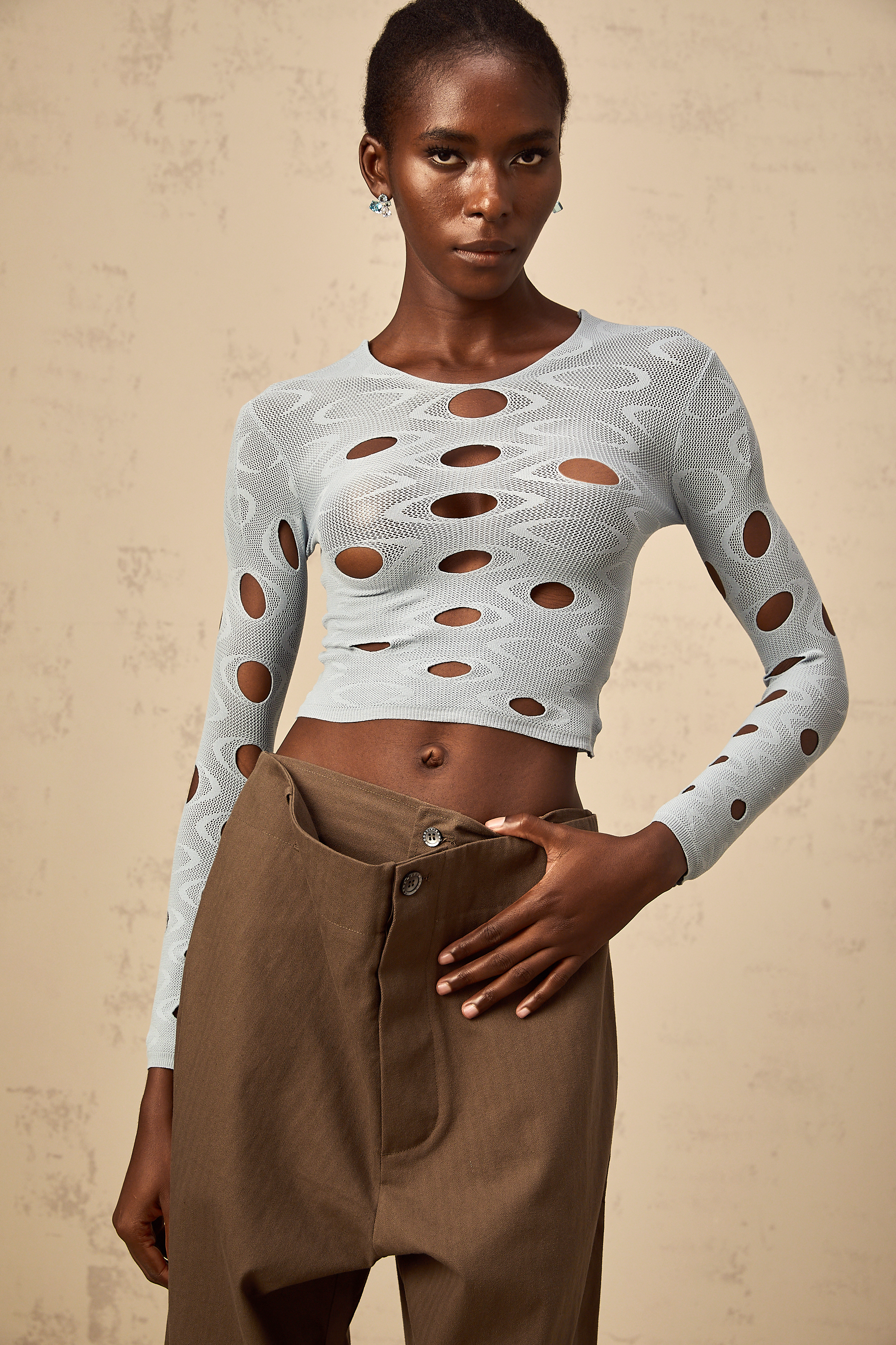 Josette light-blue stretchy cut-out cropped top