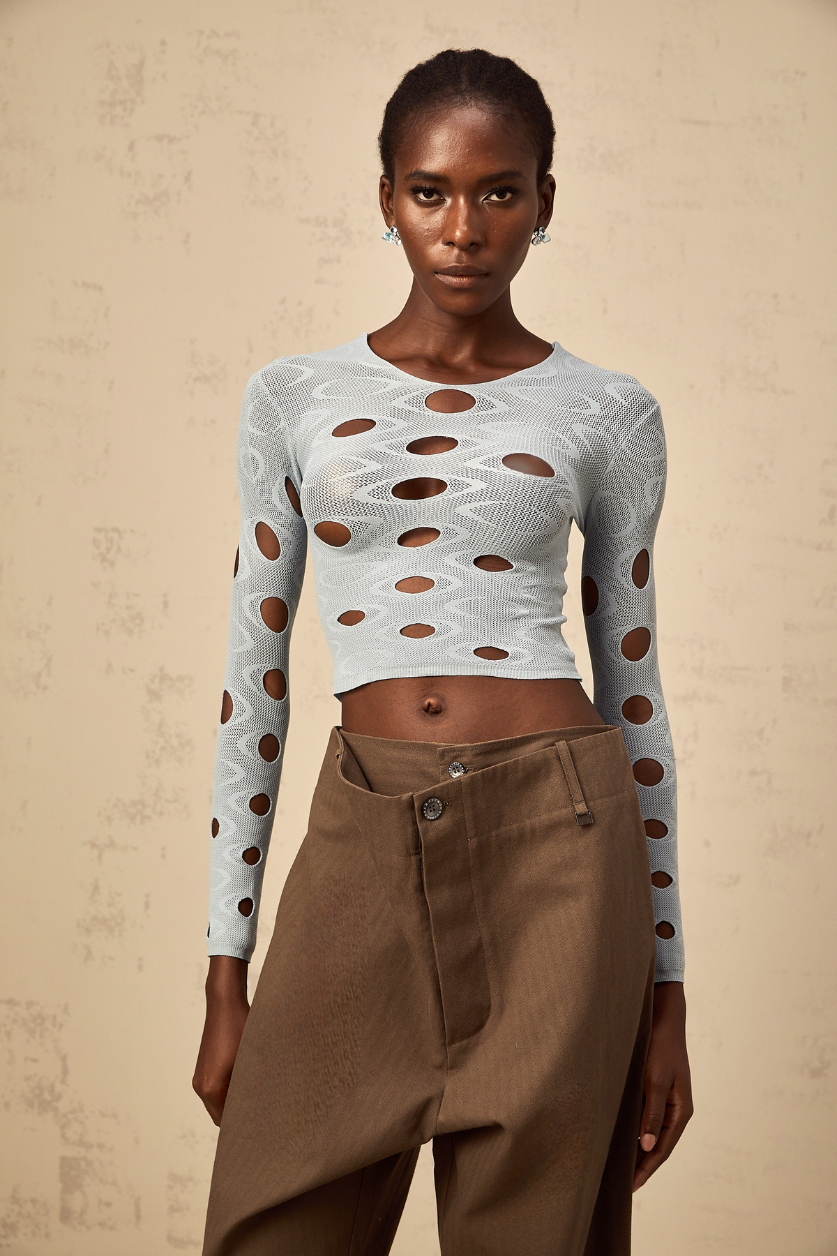 Josette light-blue stretchy cut-out cropped top
