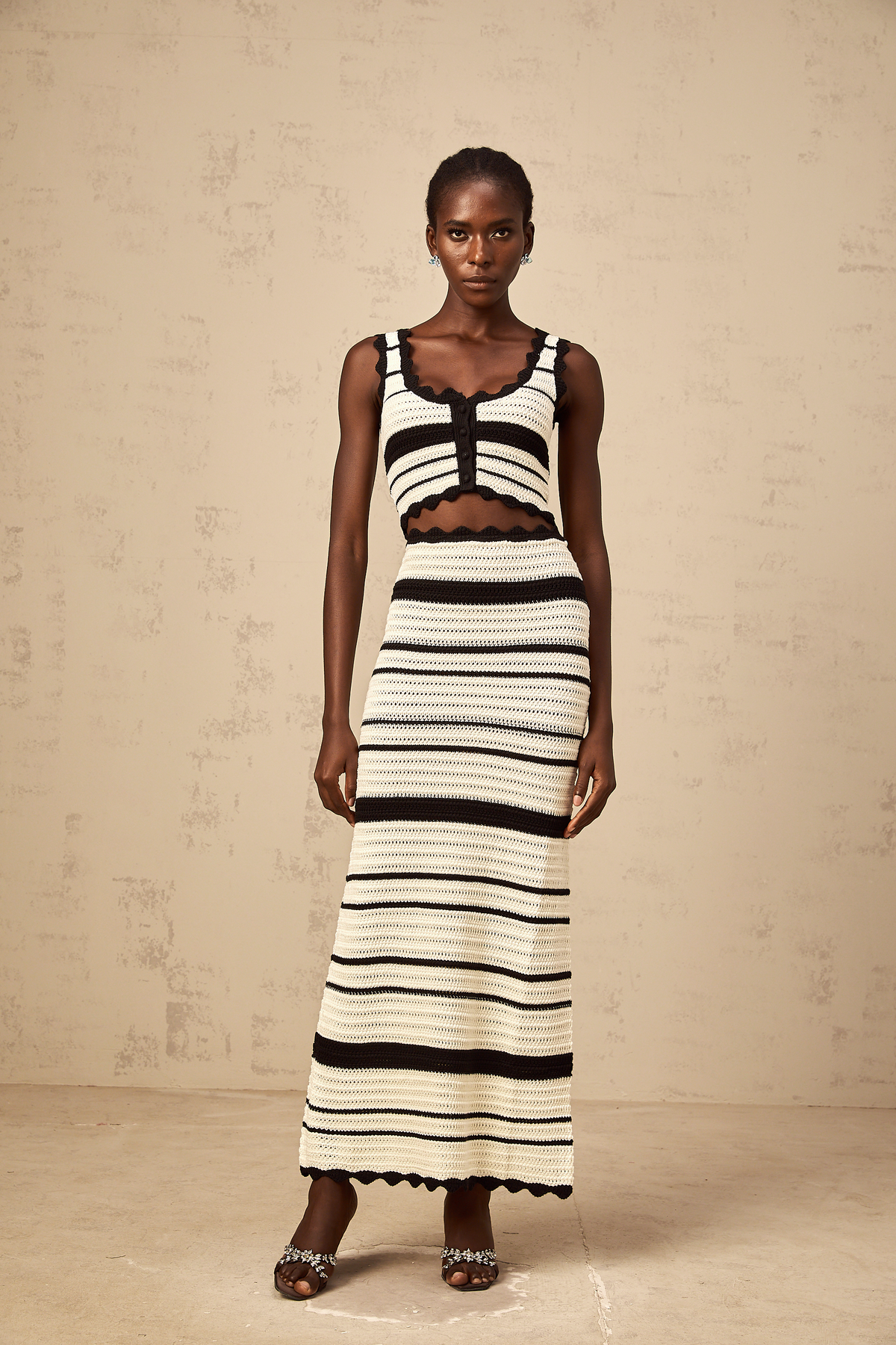Avril contrast-color striped vest top & skirt matching set
