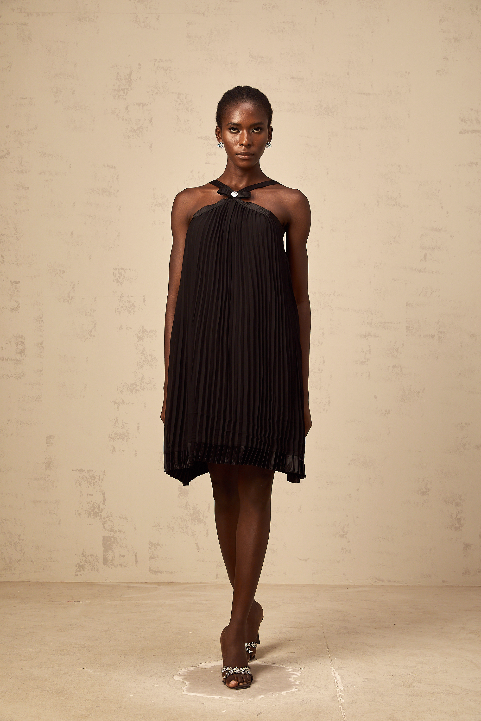Zelda black bowknot pleated mini dress (Final Sale-US Only)