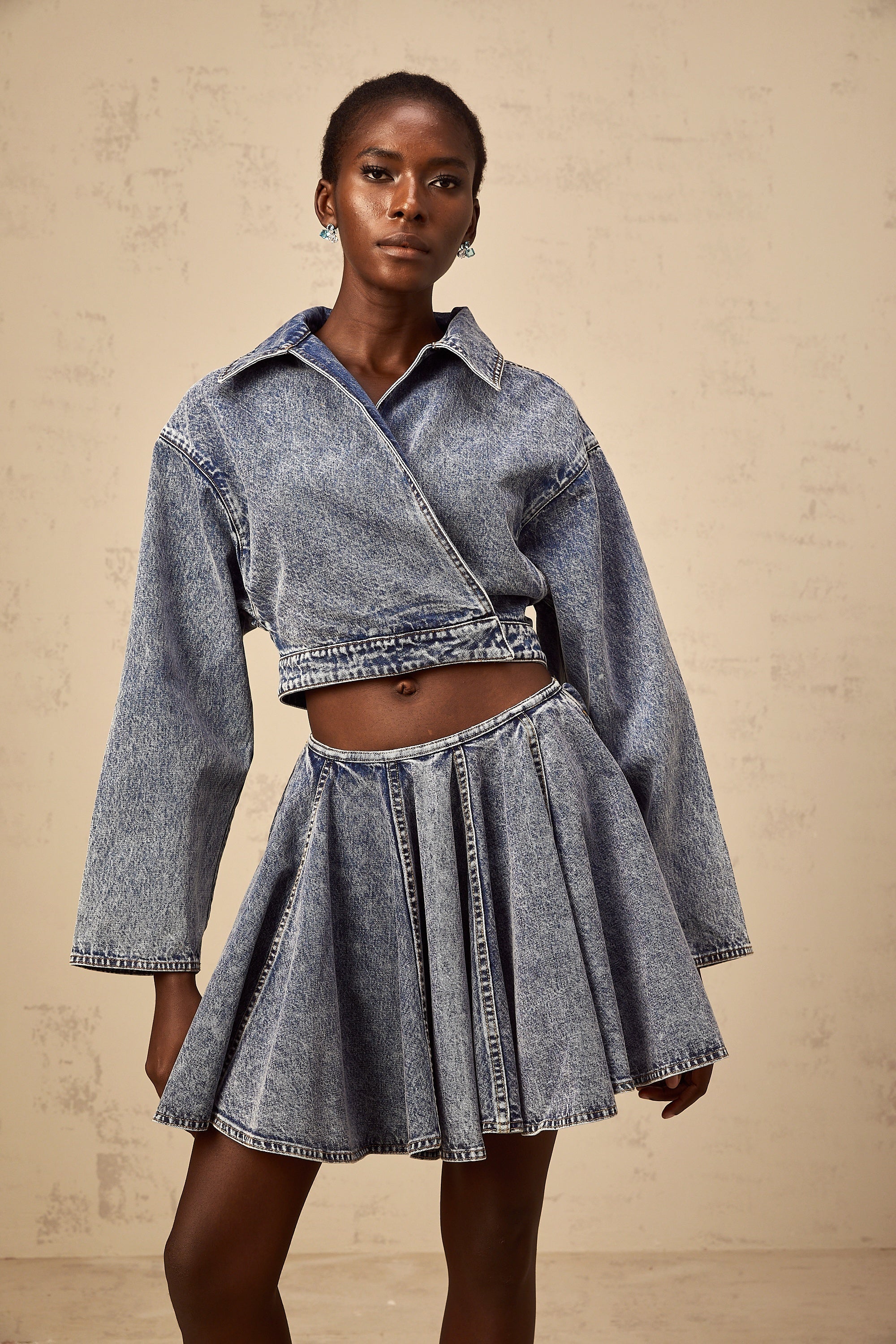 Doriane blue asymmetrical cropped denim jacket