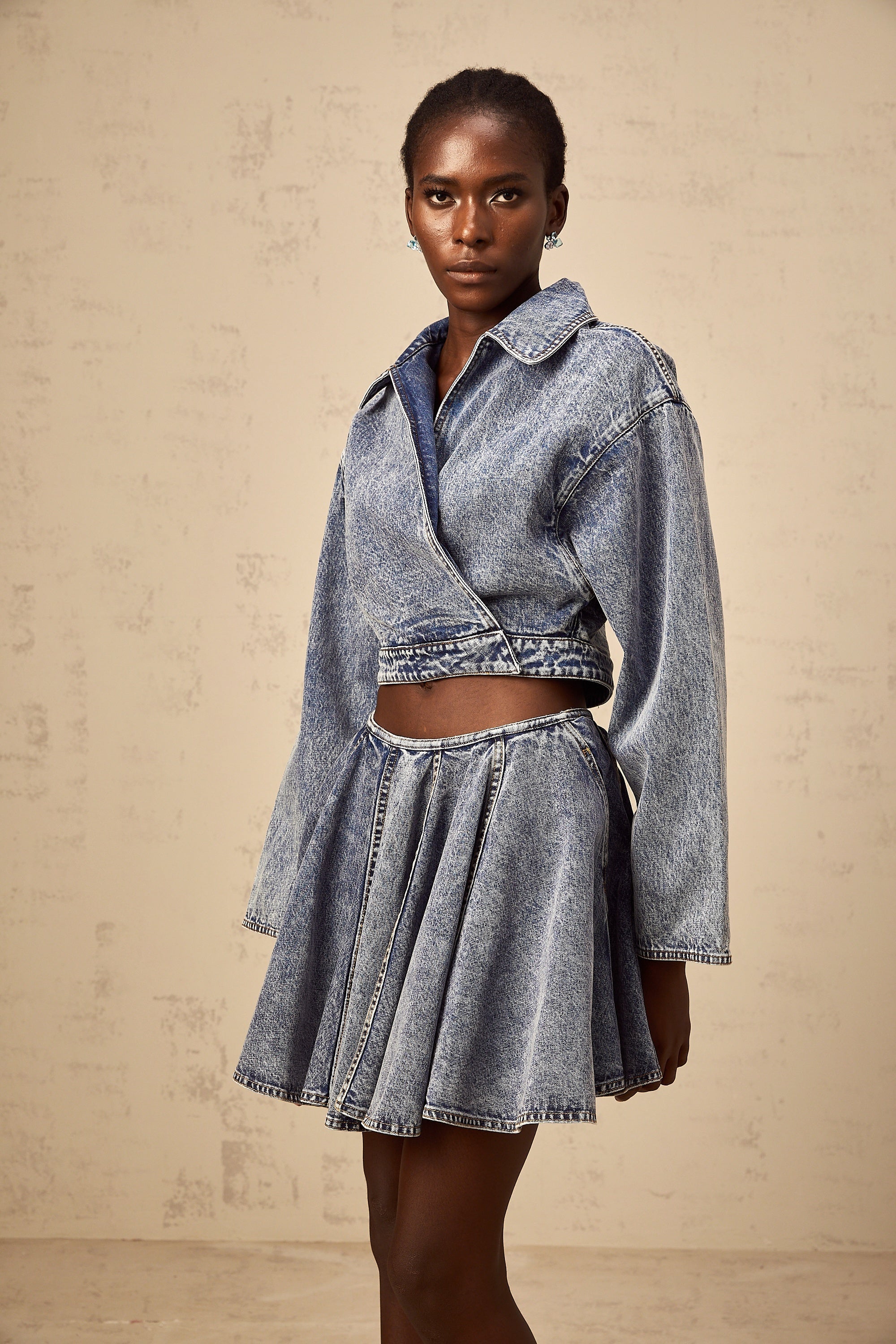 Doriane blue asymmetrical cropped denim jacket