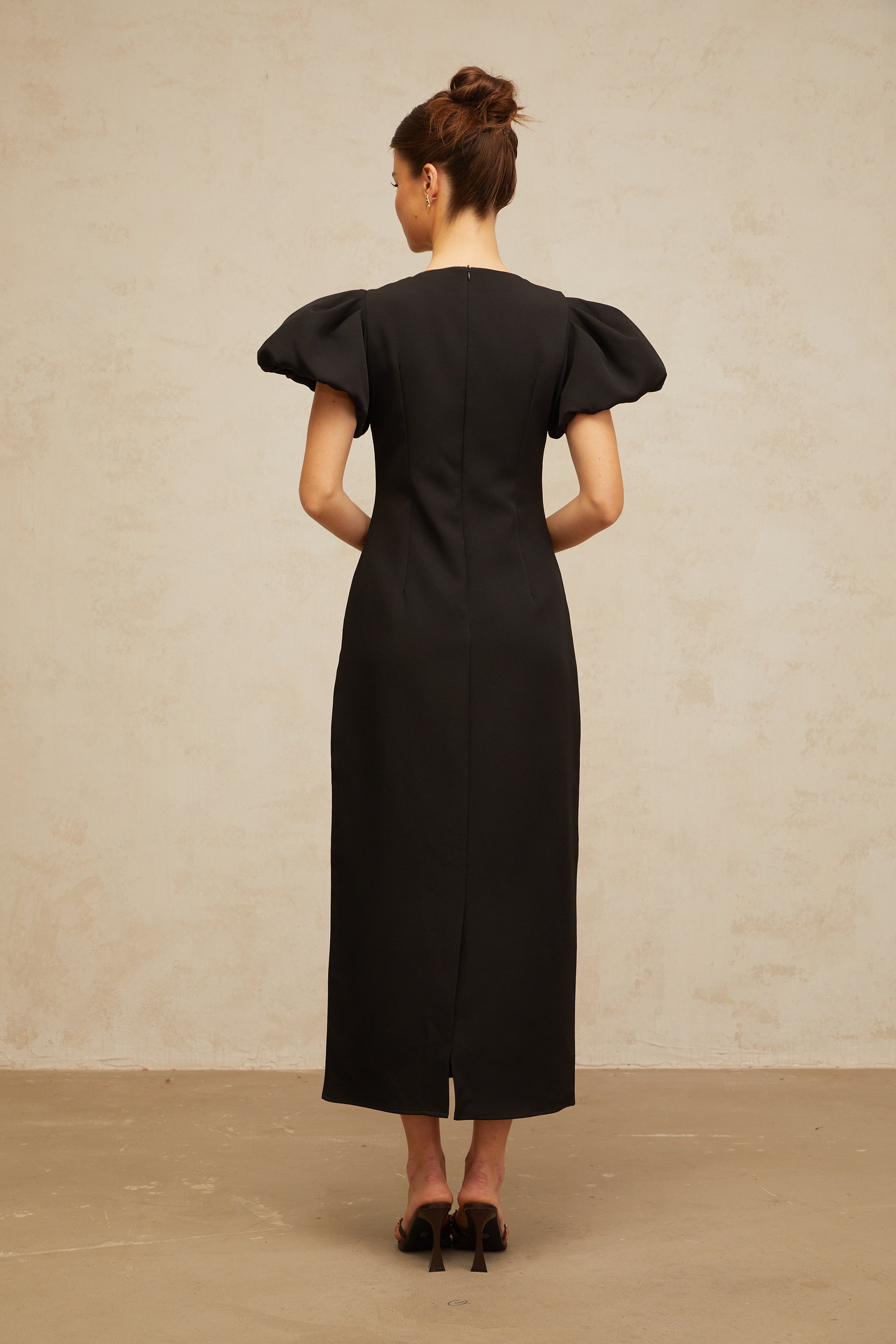Irène black sequined floral-embroidered midi dress