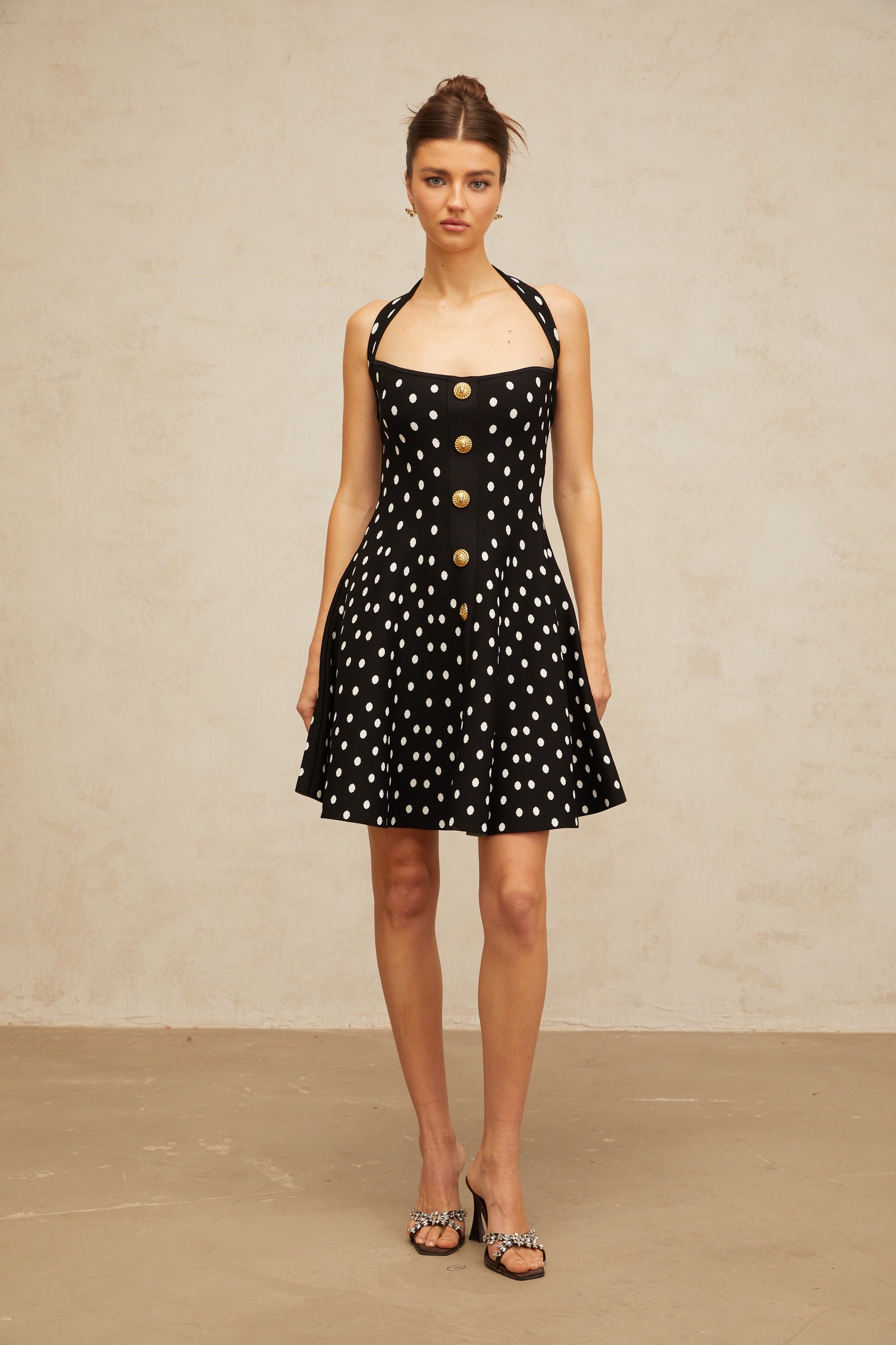 Sandrine black polka-dot knit mini dress