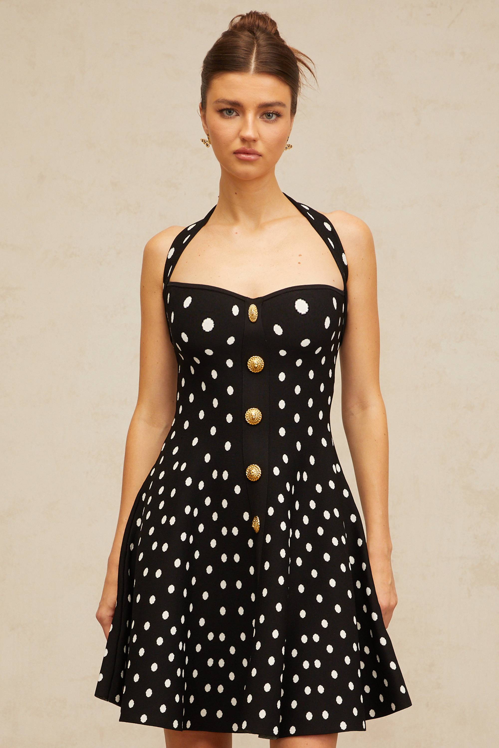 Sandrine black polka-dot knit mini dress
