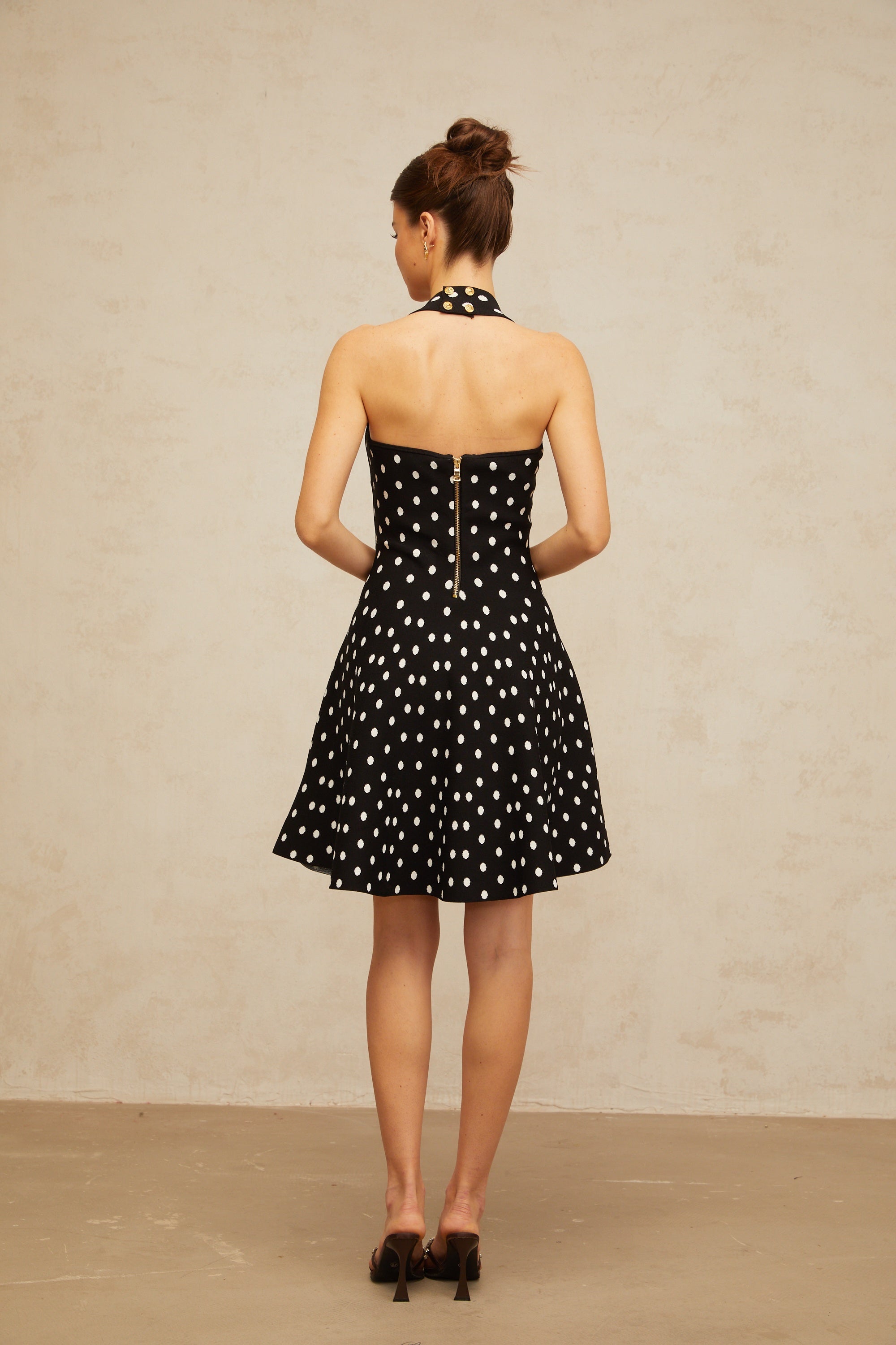 Sandrine black polka-dot knit mini dress