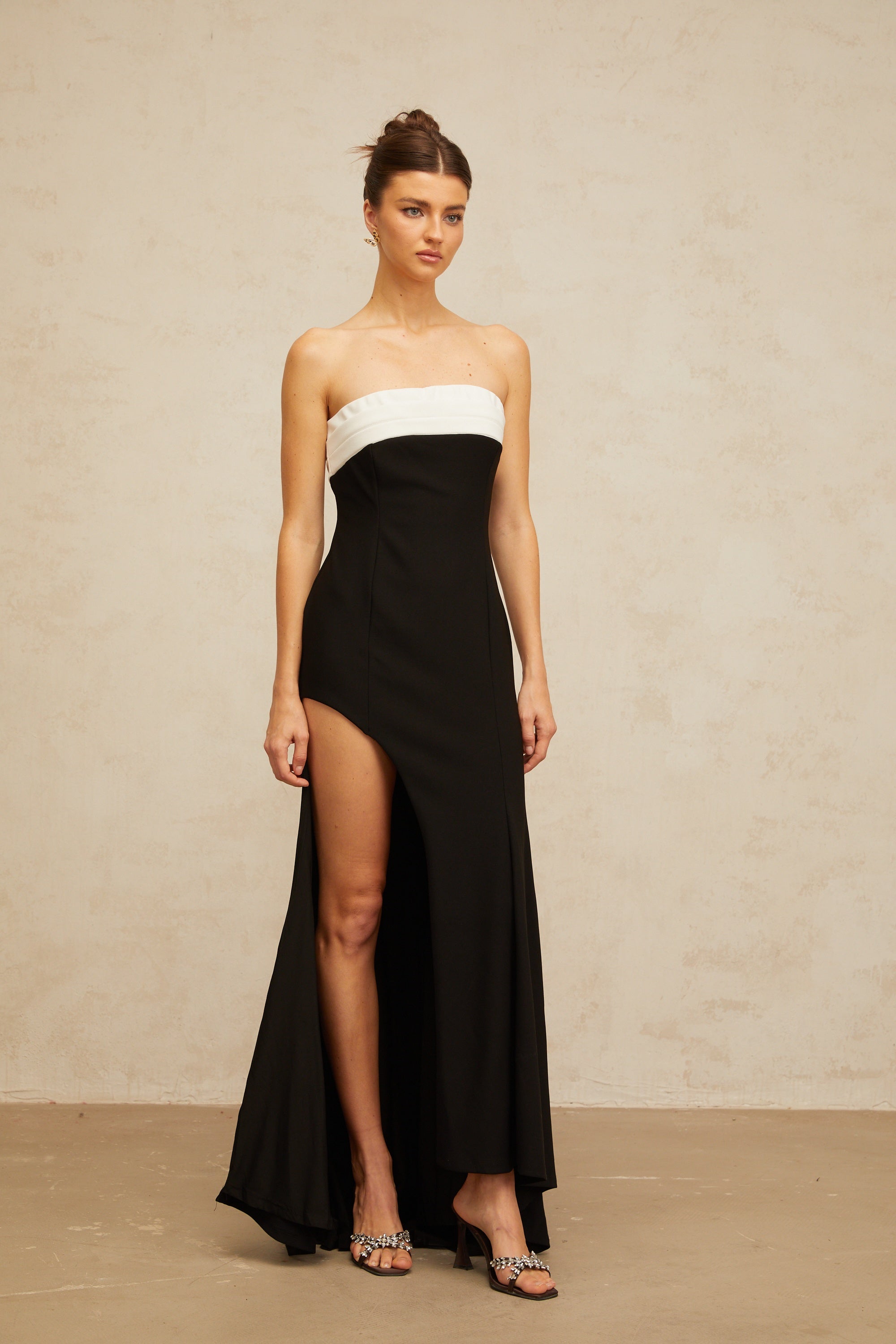 Yasmine black color-block off-shoulder maxi dress